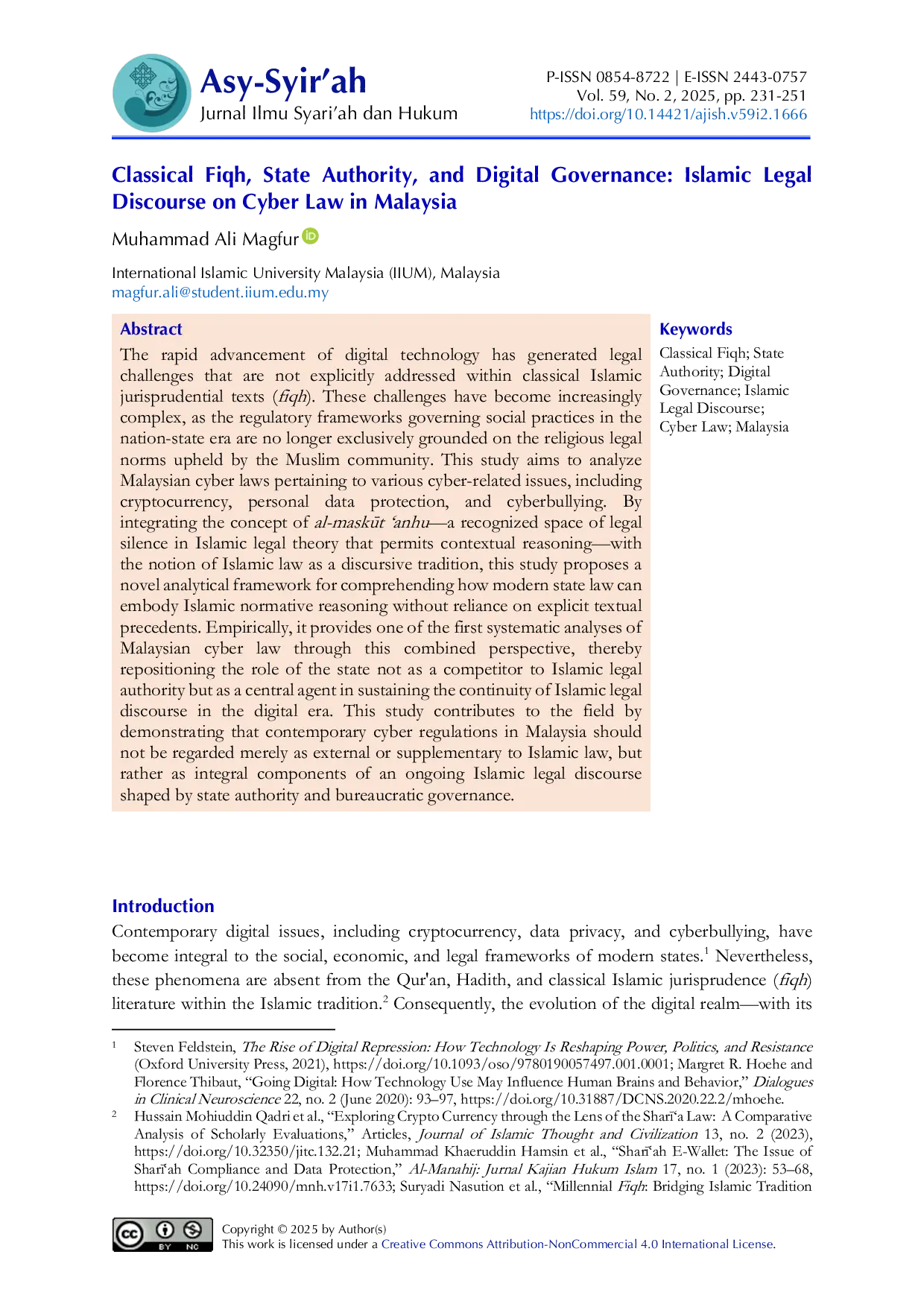JURIS Classical Fiqh State Authority and Digital Governance Islamic Legal Discourse on Cyber Law in Malaysia