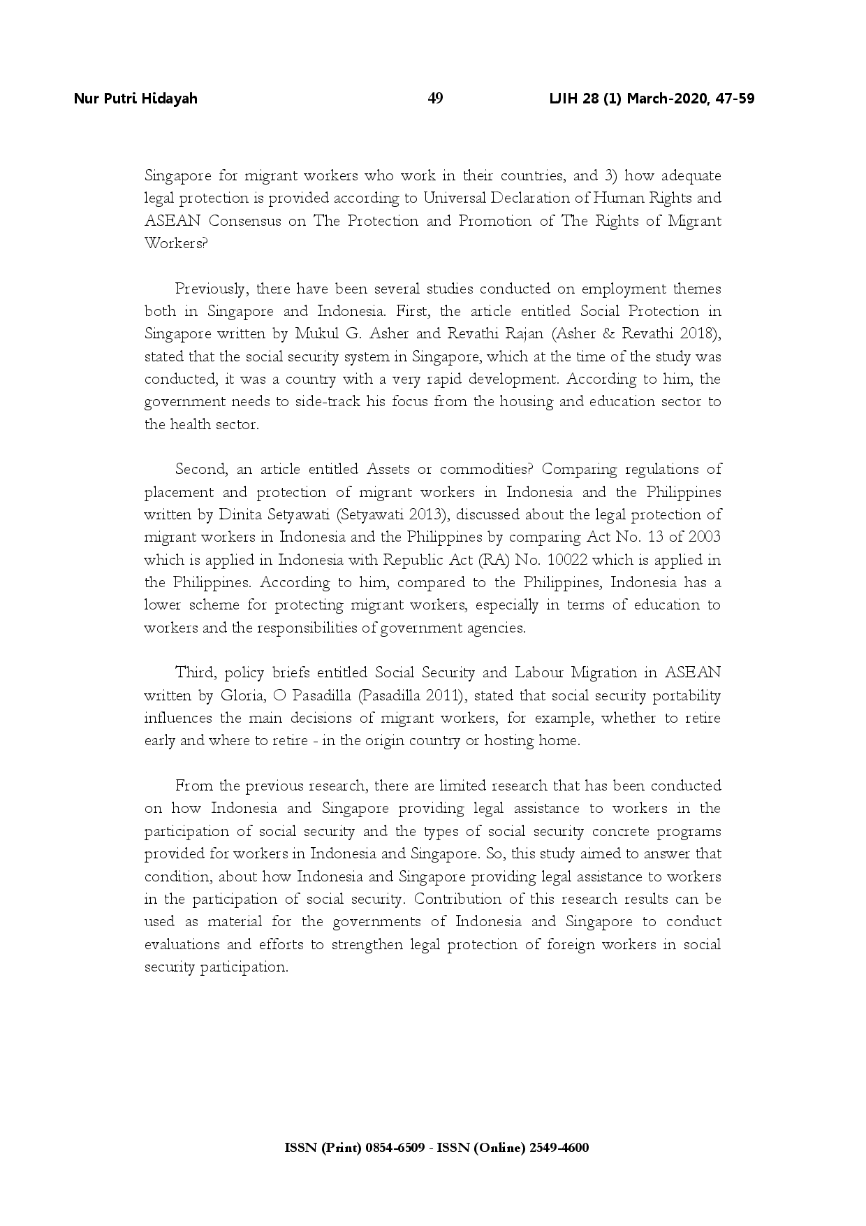 juris Comparative study of legal protection for migrant workers in participation of social security programs in Indonesia and Singapore