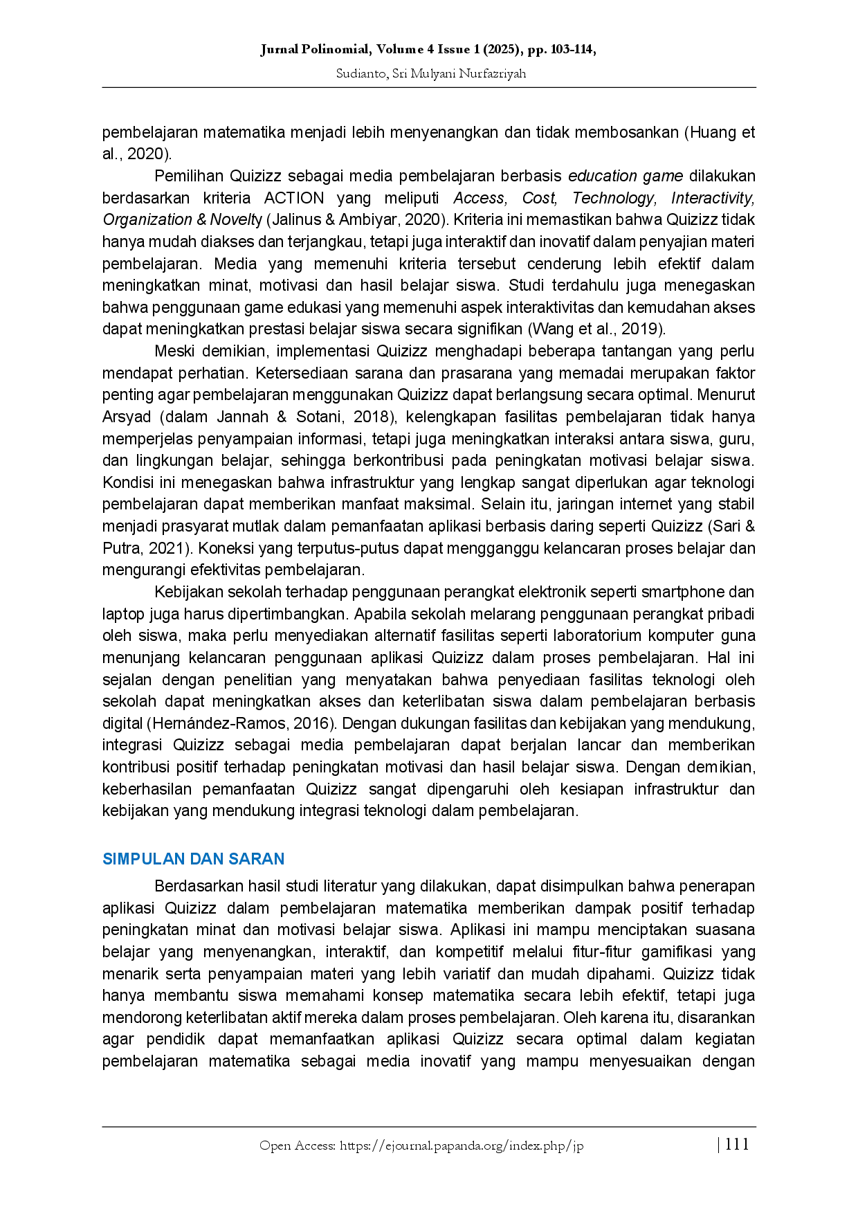juris Penerapan Aplikasi Quizizz dalam Pembelajaran Matematika untuk Meningkatkan Minat dan Motivasi Belajar Siswa