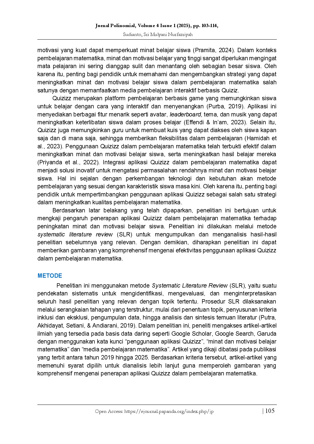 juris Penerapan Aplikasi Quizizz dalam Pembelajaran Matematika untuk Meningkatkan Minat dan Motivasi Belajar Siswa