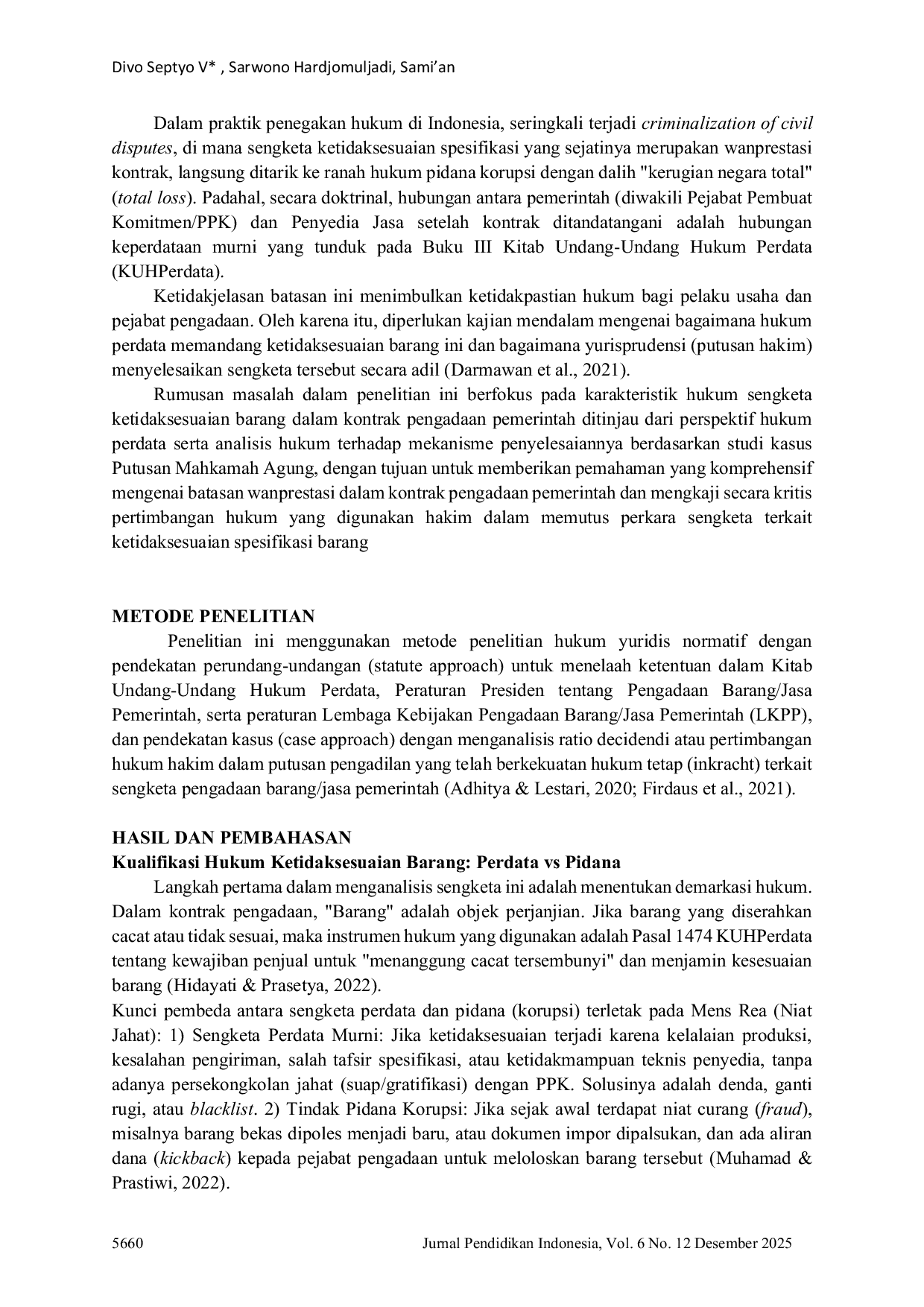 JURIS Sengketa Perdata Atas Ketidaksesuaian Barang dalam Proyek Pengadaan Pemerintah Analisis Yuridis dan Studi Kasus