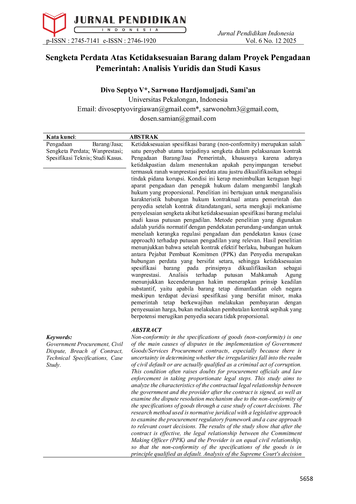 JURIS Sengketa Perdata Atas Ketidaksesuaian Barang dalam Proyek Pengadaan Pemerintah Analisis Yuridis dan Studi Kasus