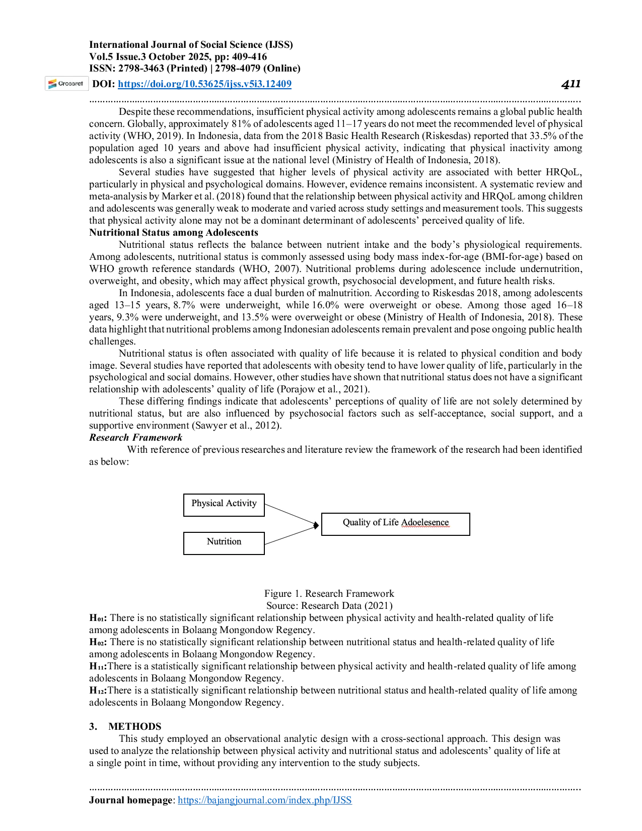 JURIS The Relationship Between Physical Activity and Nutritional Status and Quality of Life Among Adolescents in Bolaang Mongondow Regency