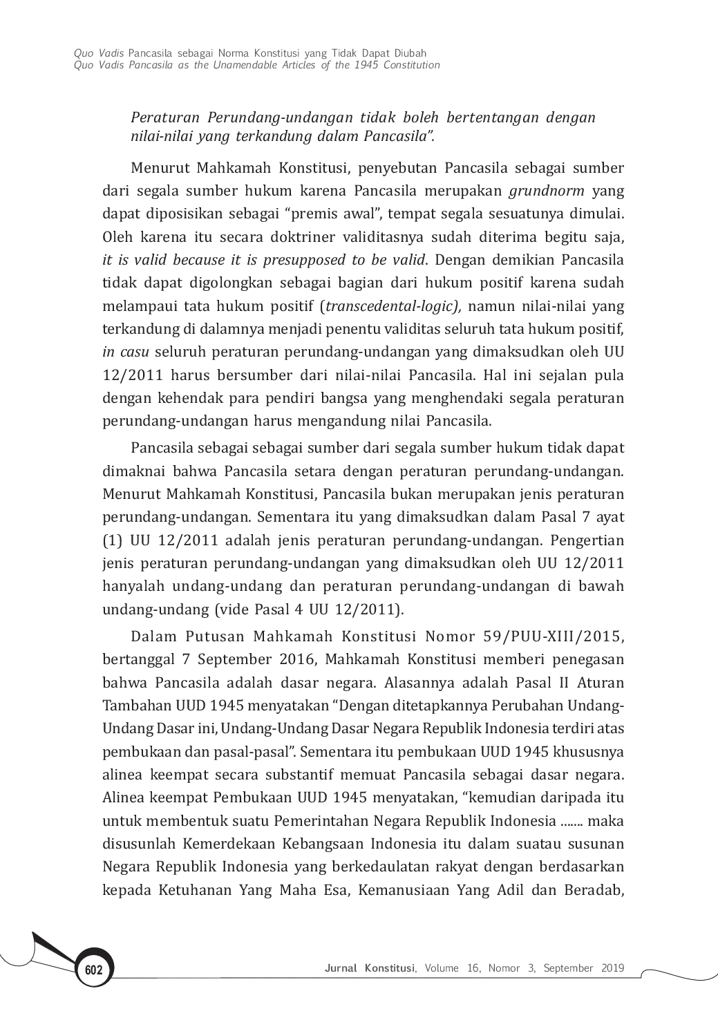 JURIS Quo Vadis Pancasila sebagai Norma Konstitusi yang Tidak Dapat Diubah