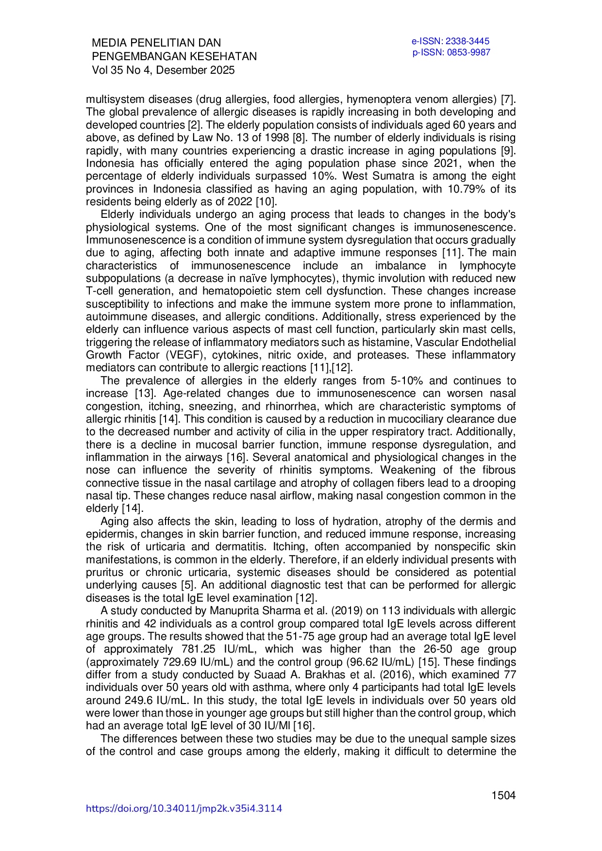 JURIS The Difference In Total Immunoglobulin E Levels And Eosinophil Counts Among Elderly Individuals With And Without Allergic Diseases