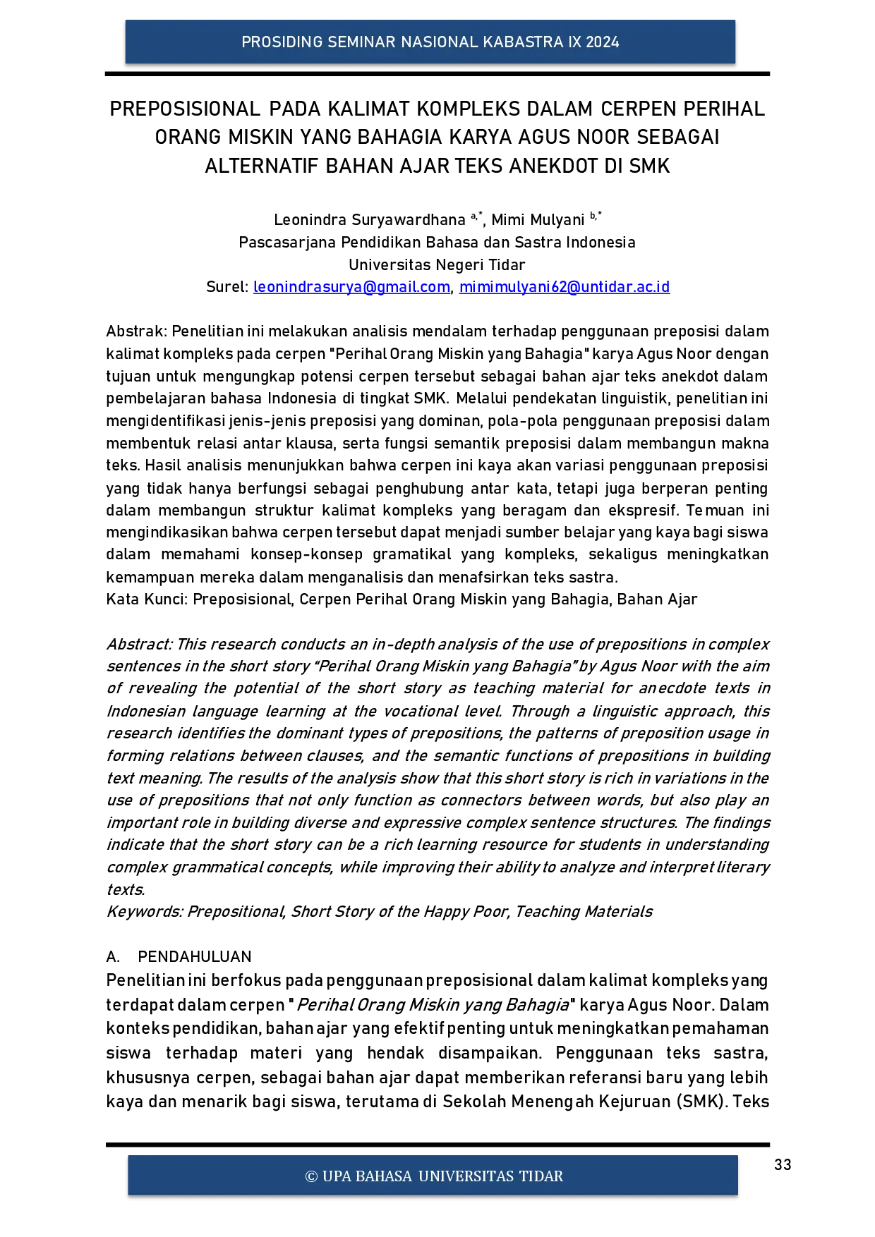 juris Preposisional pada Kalimat Kompleks dalam Cerpen Perihal Orang Miskin yang Bahagia Karya Agus Noor Sebagai Alternatif Bahan Ajar Teks Anekdot di SMK