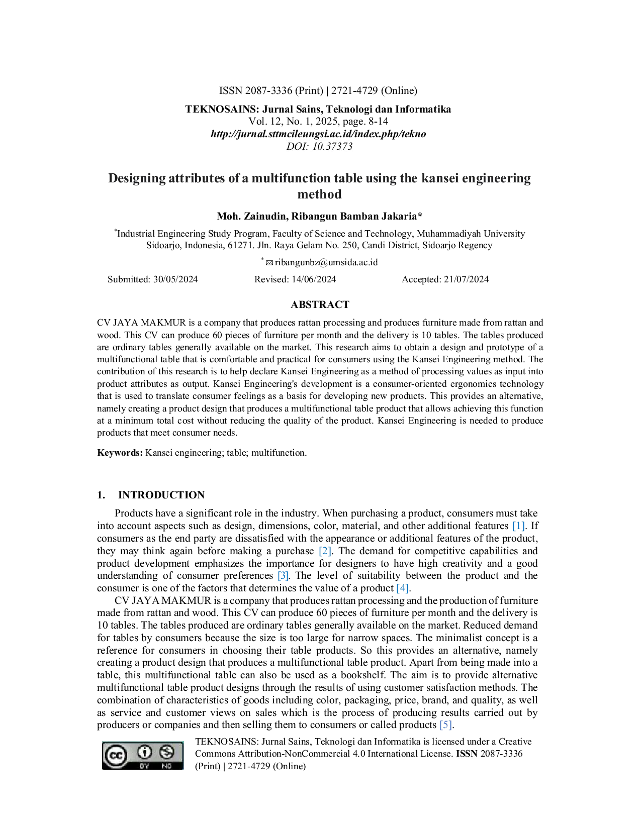 JURIS Designing attributes of a multifunction table using the kansei engineering method