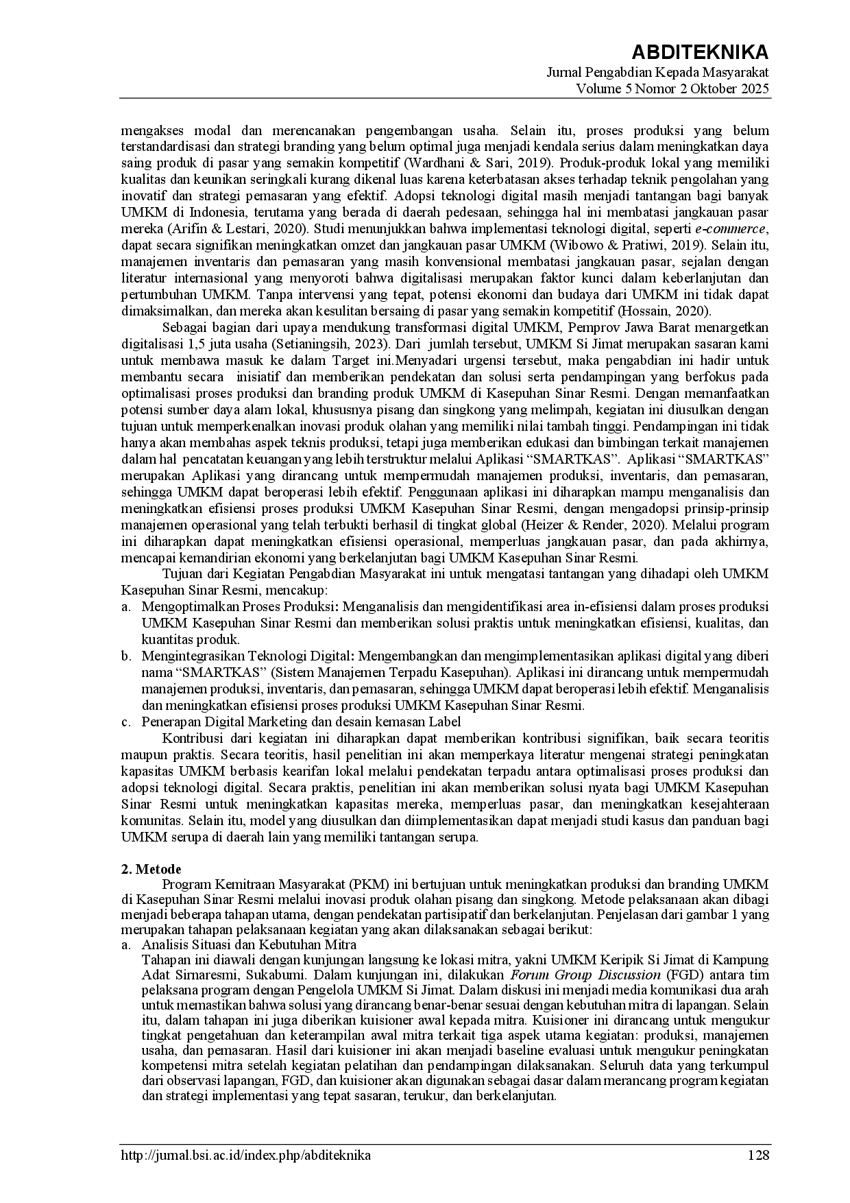 juris Peningkatan Kapasitas UMKM Kasepuhan Sinar Resmi Melalui Optimalisasi Proses Produksi dan Pemanfaatan Aplikasi SMARTKAS