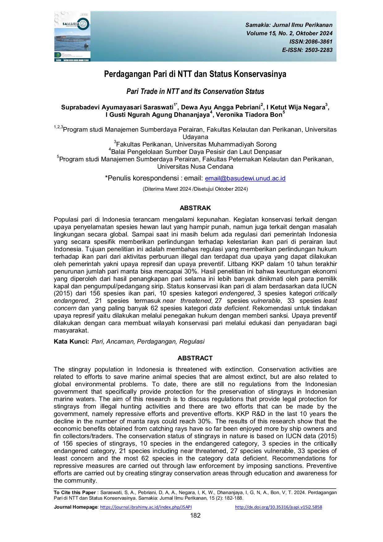 JURIS Perdagangan Pari di NTT dan Status Konservasinya