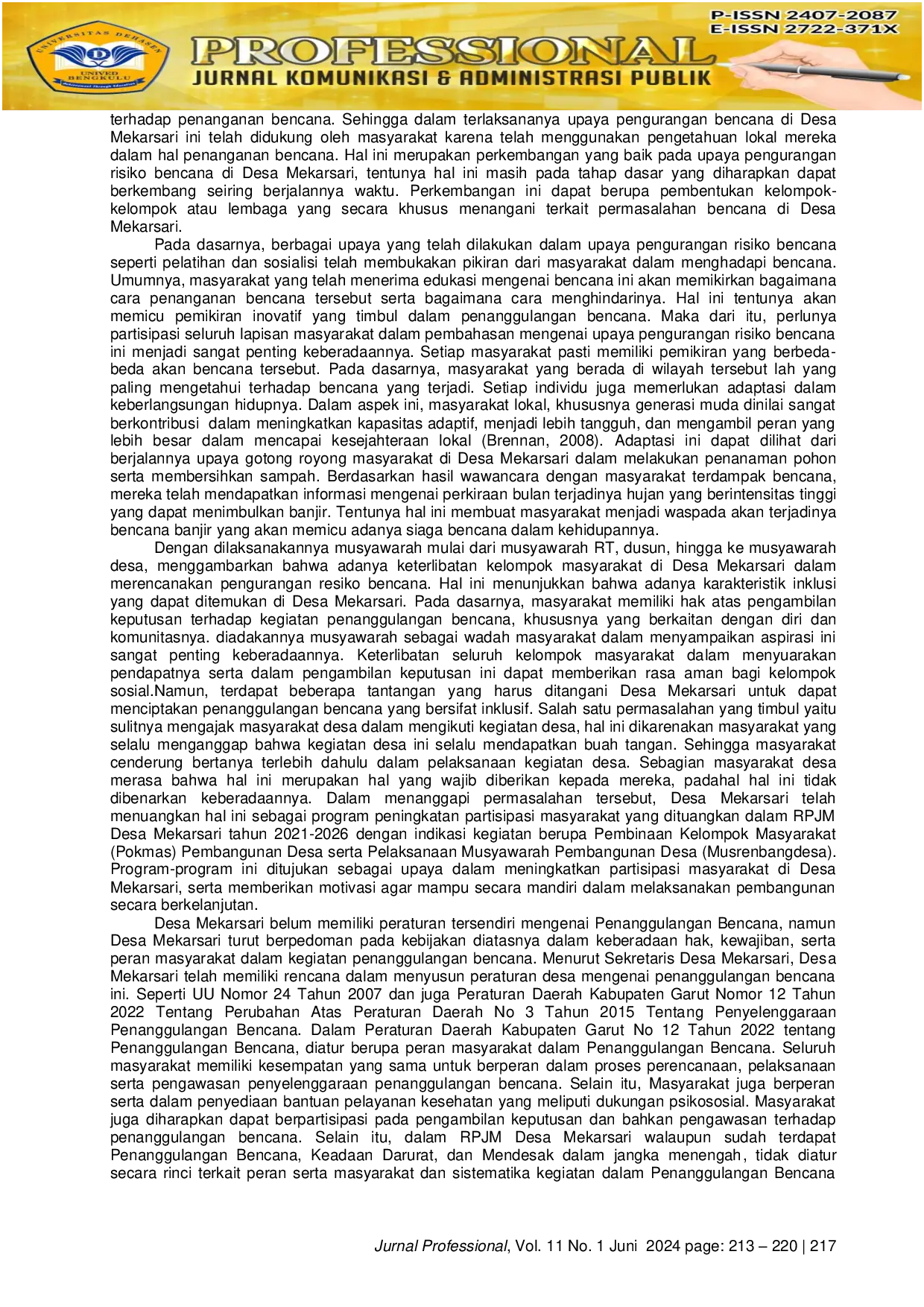 JURIS Pengurangan Risiko Bencana di Desa Mekarsari Kecamatan Cikajang Kabupaten Garut