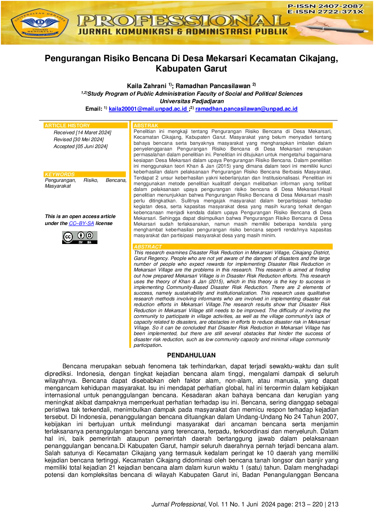 JURIS Pengurangan Risiko Bencana di Desa Mekarsari Kecamatan Cikajang Kabupaten Garut