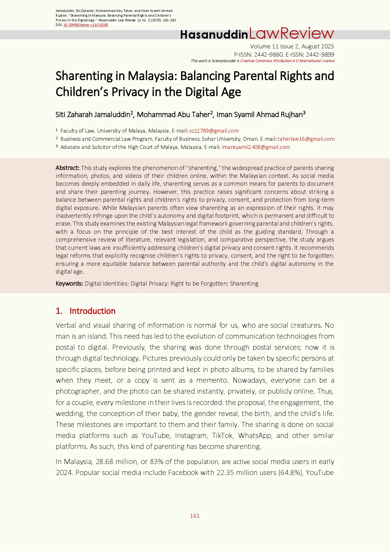 juris Sharenting in Malaysia Balancing Parental Rights and Children s Privacy in the Digital Age