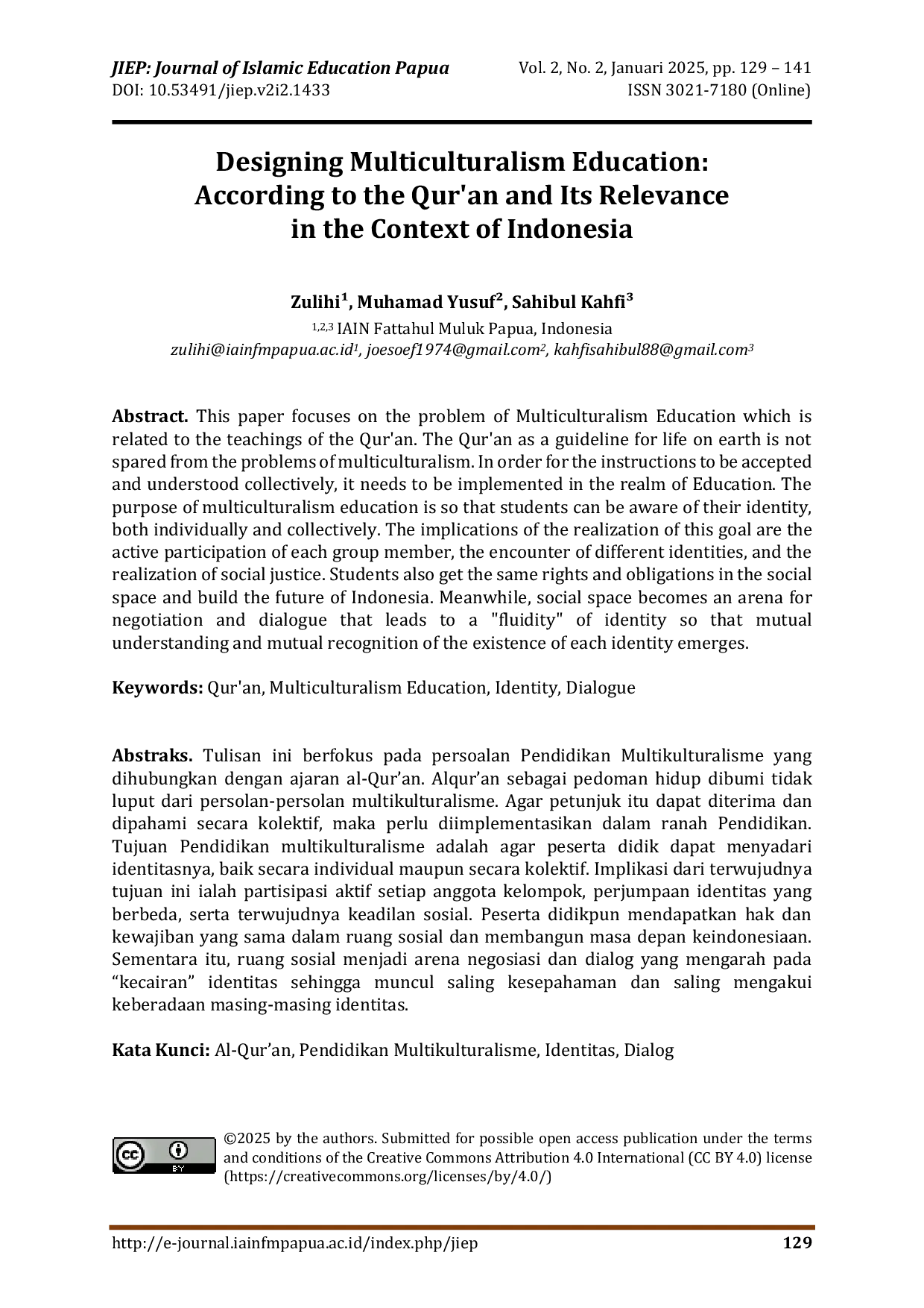 JURIS Designing Multiculturalism Education According to the Qur an and Its Relevance in the Context of Indonesia