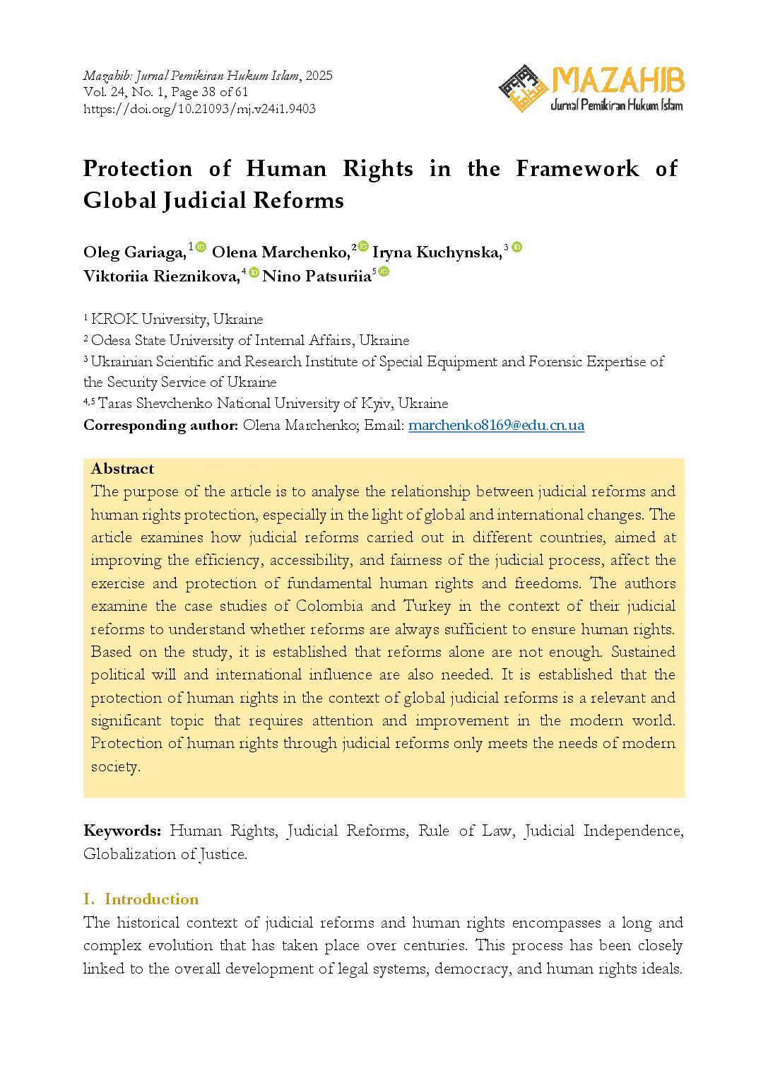 juris Protection of Human Rights in the Framework of Global Judicial Reforms