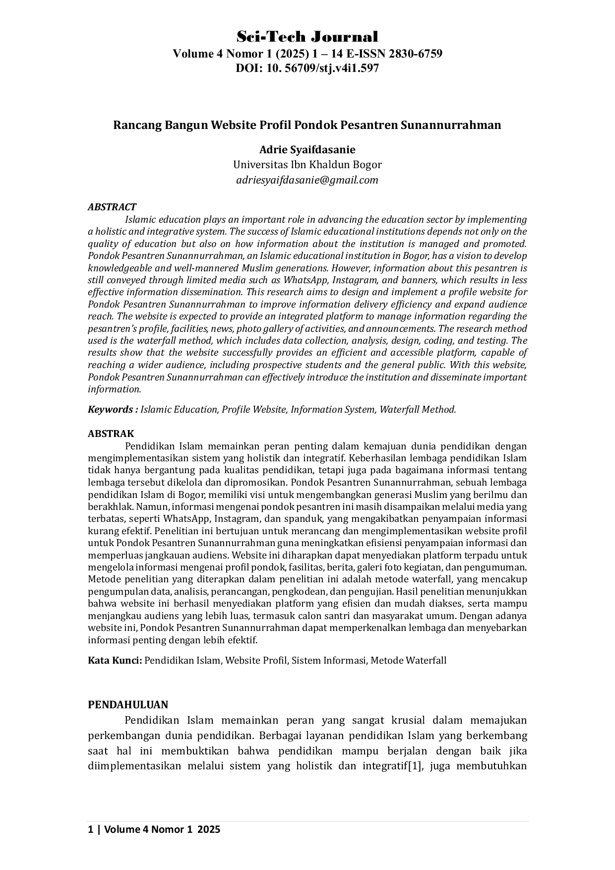 JURIS Rancang Bangun Website Profil Pondok Pesantren Sunannurrahman