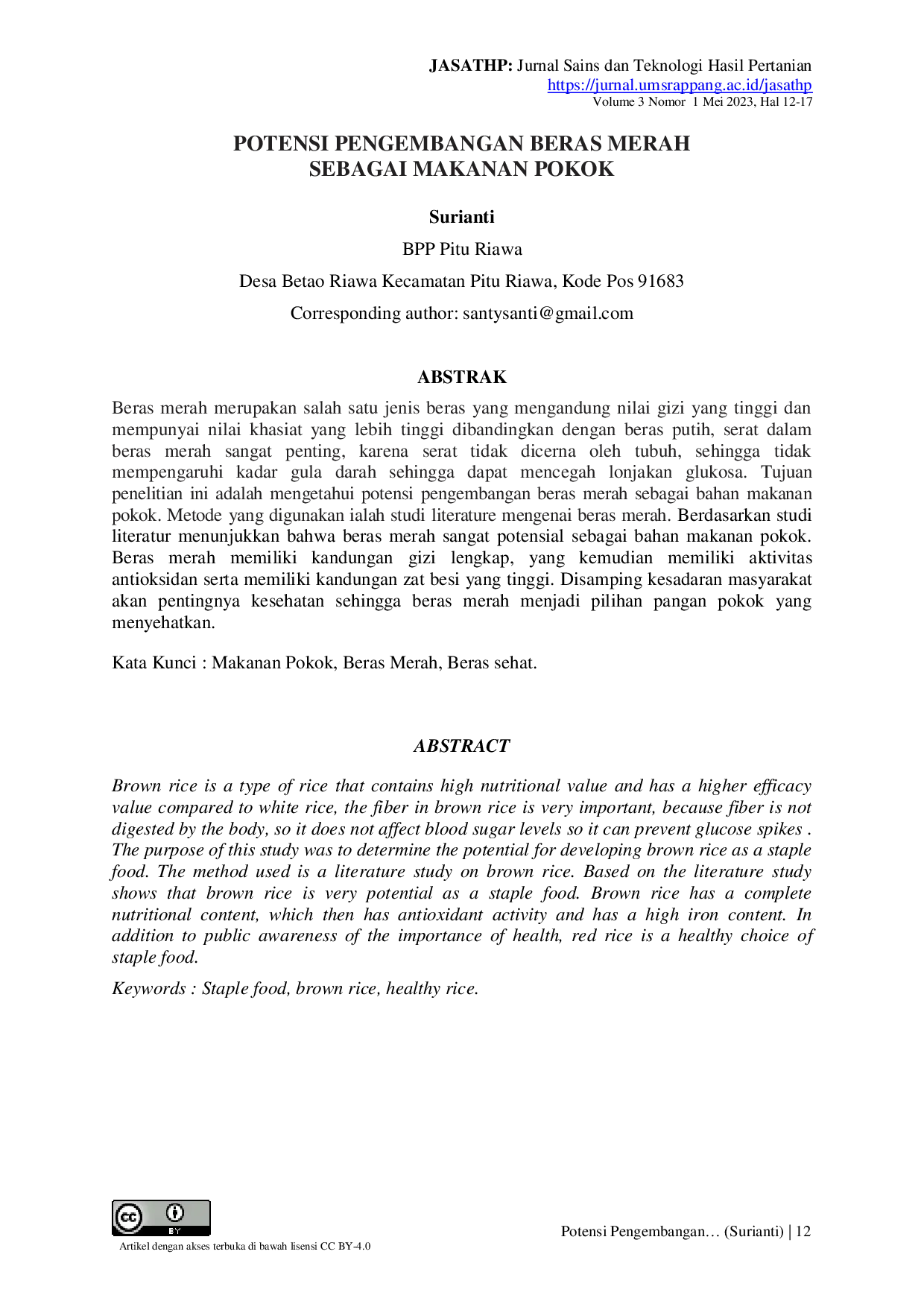 JURIS Potensi Pengembangan Beras Merah sebagai Bahan Makanan Pokok