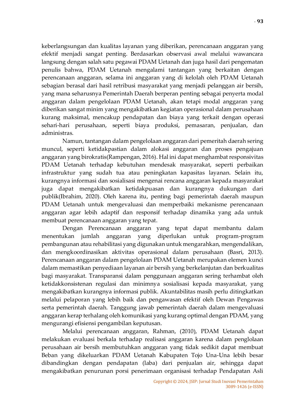 JURIS Perencanaan Anggaran dalam Pengelolaan Perusahaan Daerah Air Minum Uetanah di Kabupaten Tojo Una Una