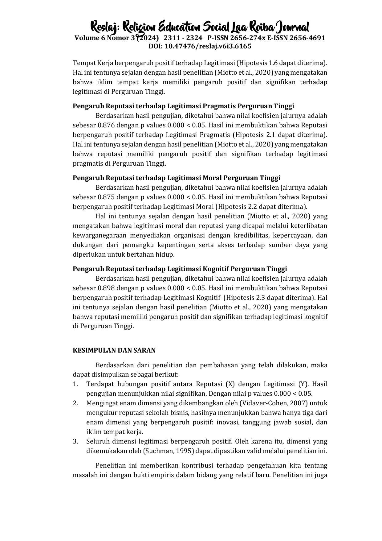 JURIS Pengaruh Reputasi terhadap Legitimasi di Perguruan Tinggi Indonesia