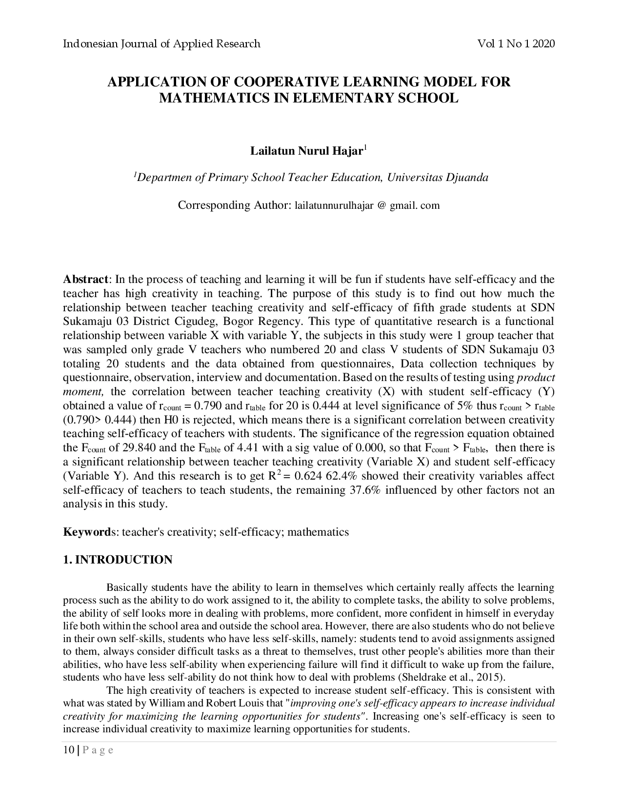 juris Application of Cooperative Learning Model for Mathematics in Elementary School