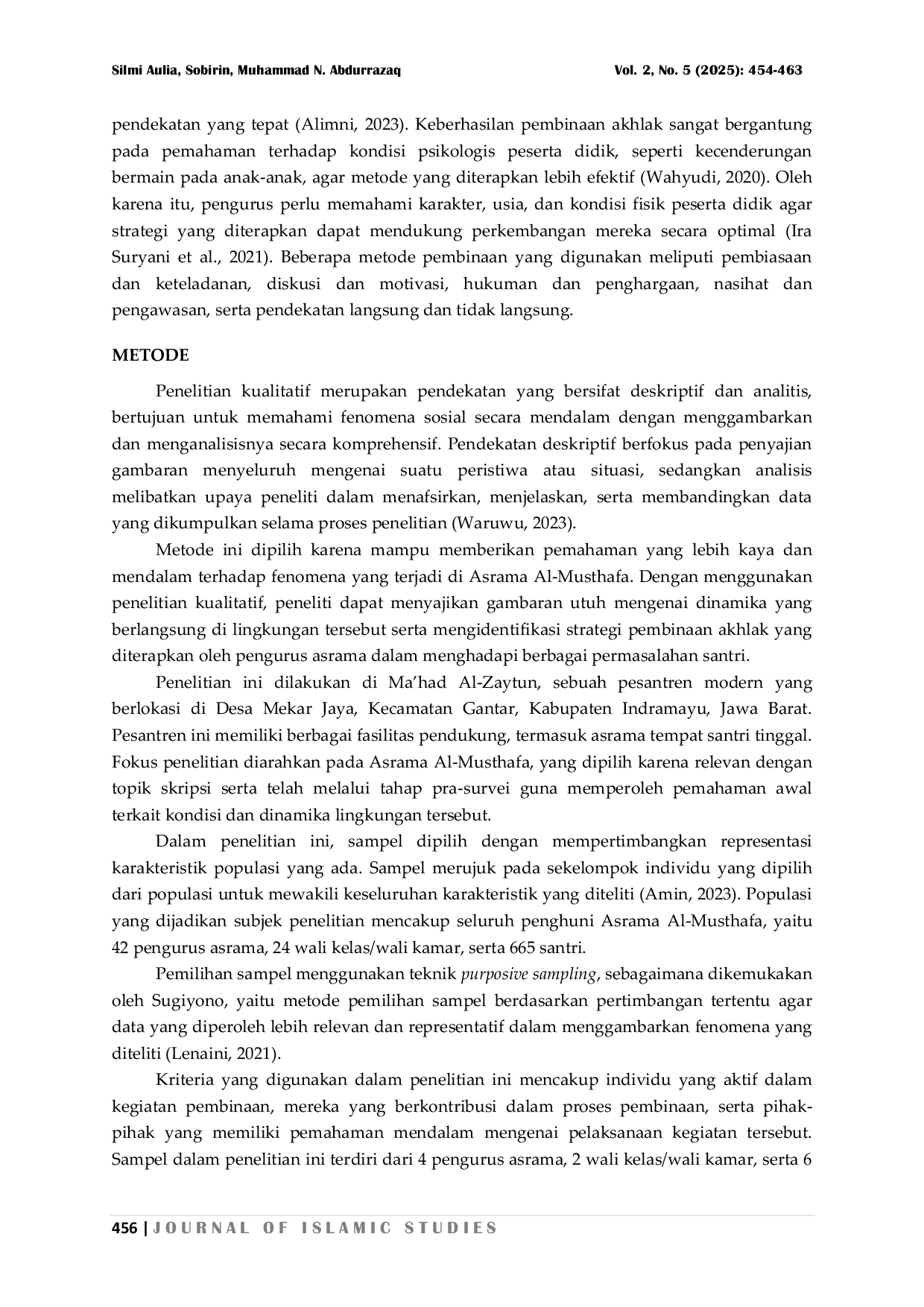 JURIS Strategi Pembinaan Akhlak Santri Dalam Menyelesaikan Problematika Pergaulan Di Asrama Al Musthafa Mahad Al Zaytun