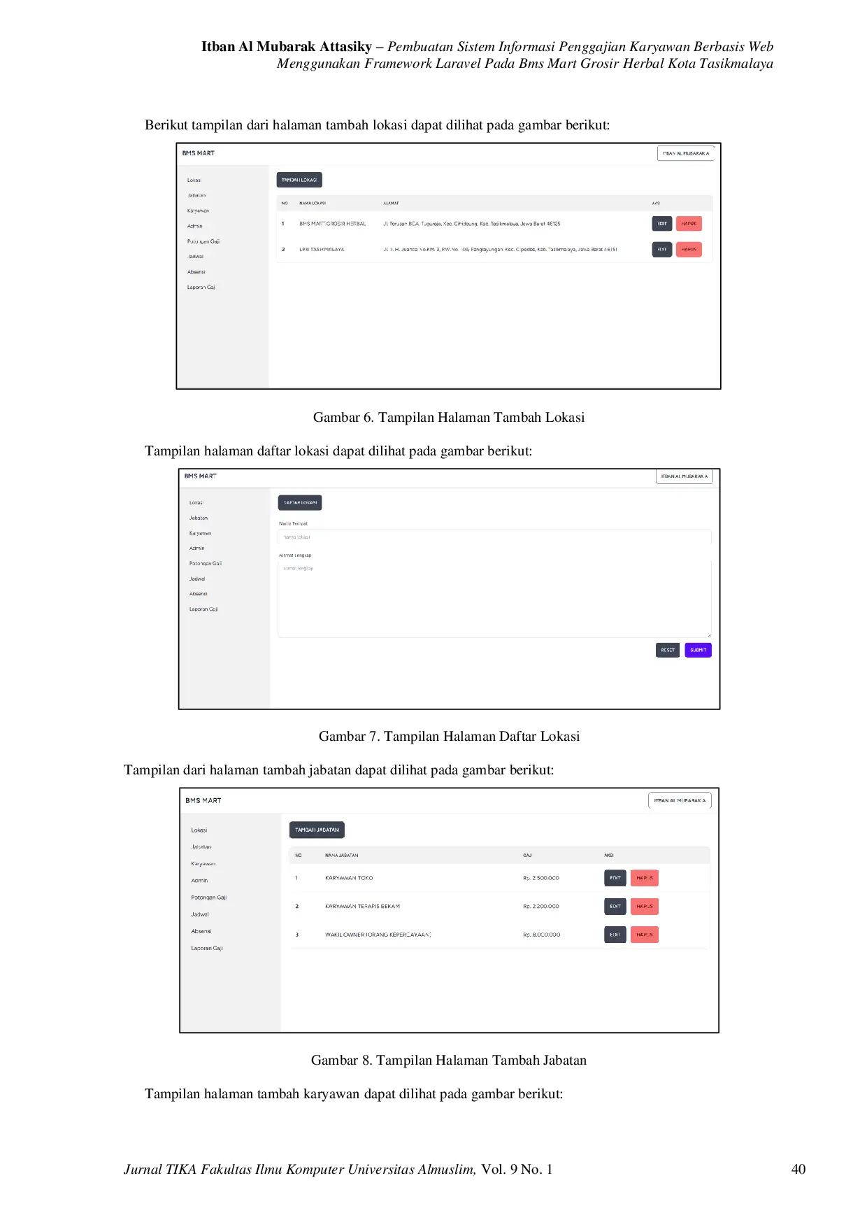 JURIS Design of Web Based Employee Payroll Information System Using Laravel at BMS Mart Herbal Wholesale at Tasikmalaya City
