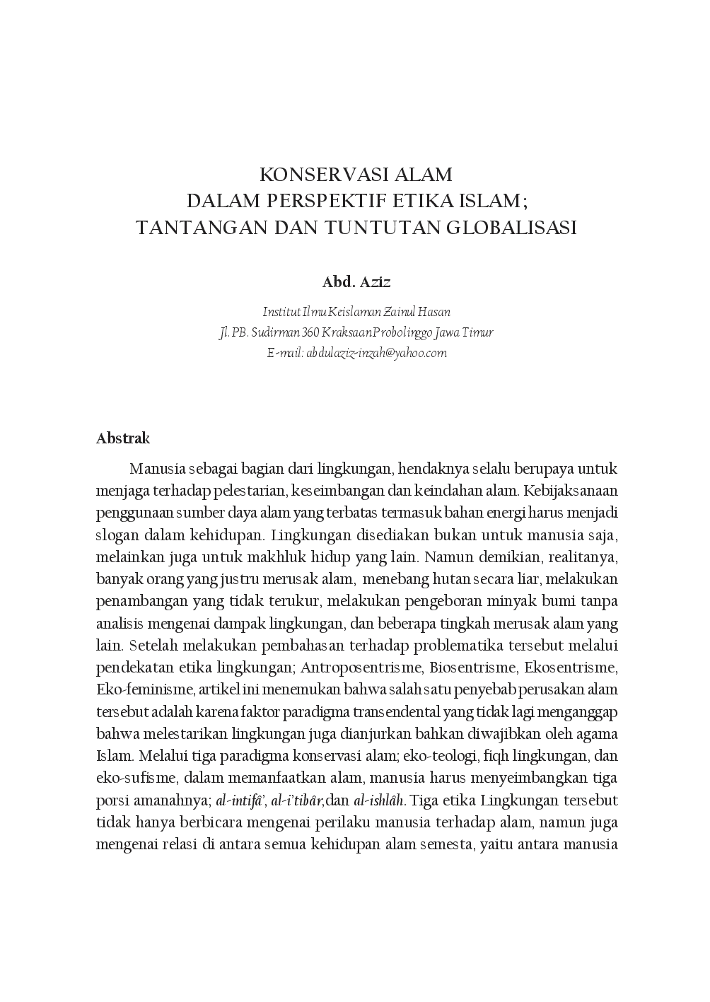 juris Konservasi Alam Dalam Perspektif Etika Islam Tantangan Dan Tuntutan Globalisasi