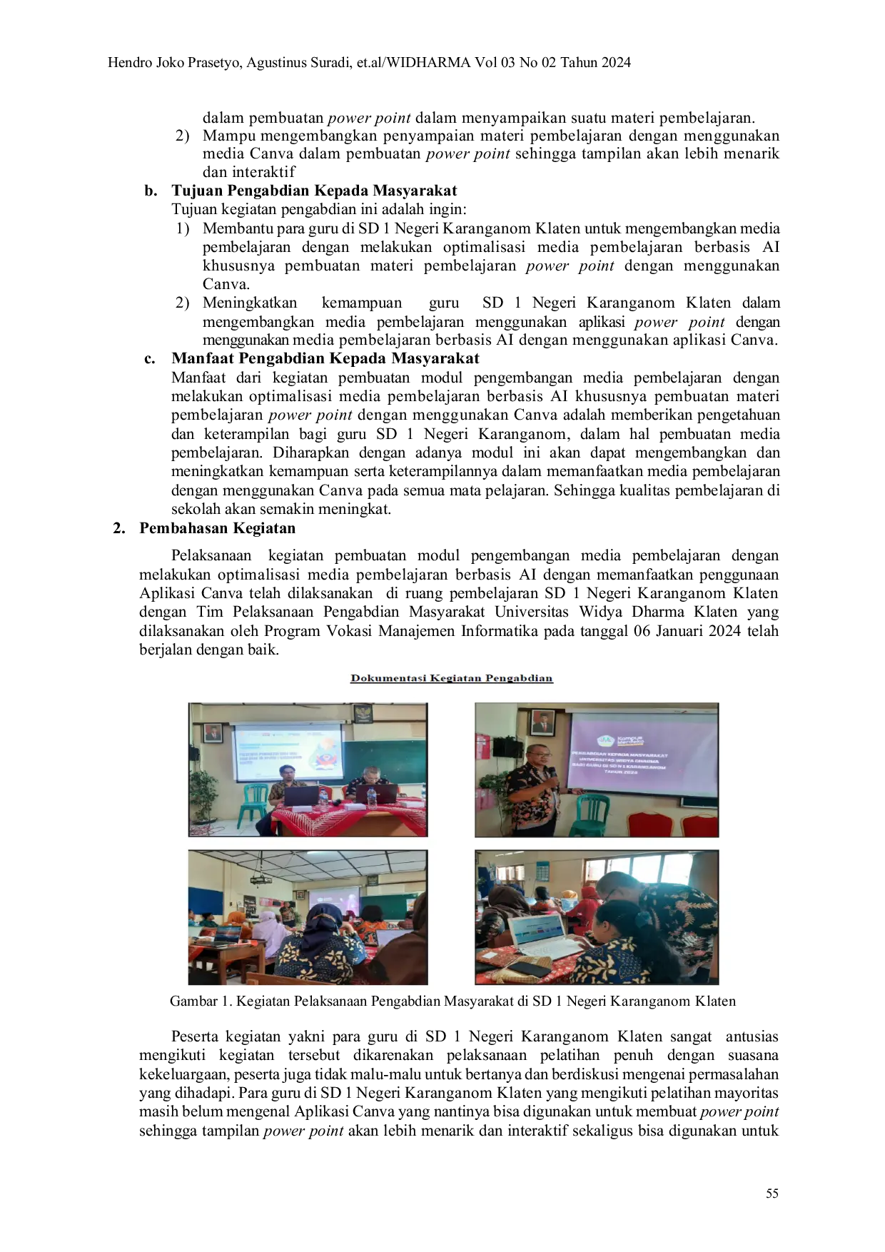 JURIS Optimalisasi Media Pembelajaran Berbasis AI untuk Guru SD Negeri 1 Karanganom Klaten