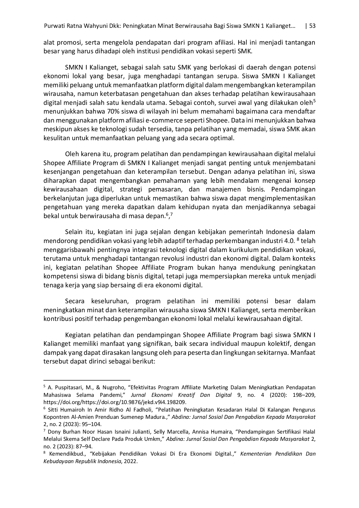 JURIS Peningkatan Minat Berwirausaha Bagi Siswa SMKN I Kalianget dengan Pelatihan dan Pendampingan Shopee Affiliate Program