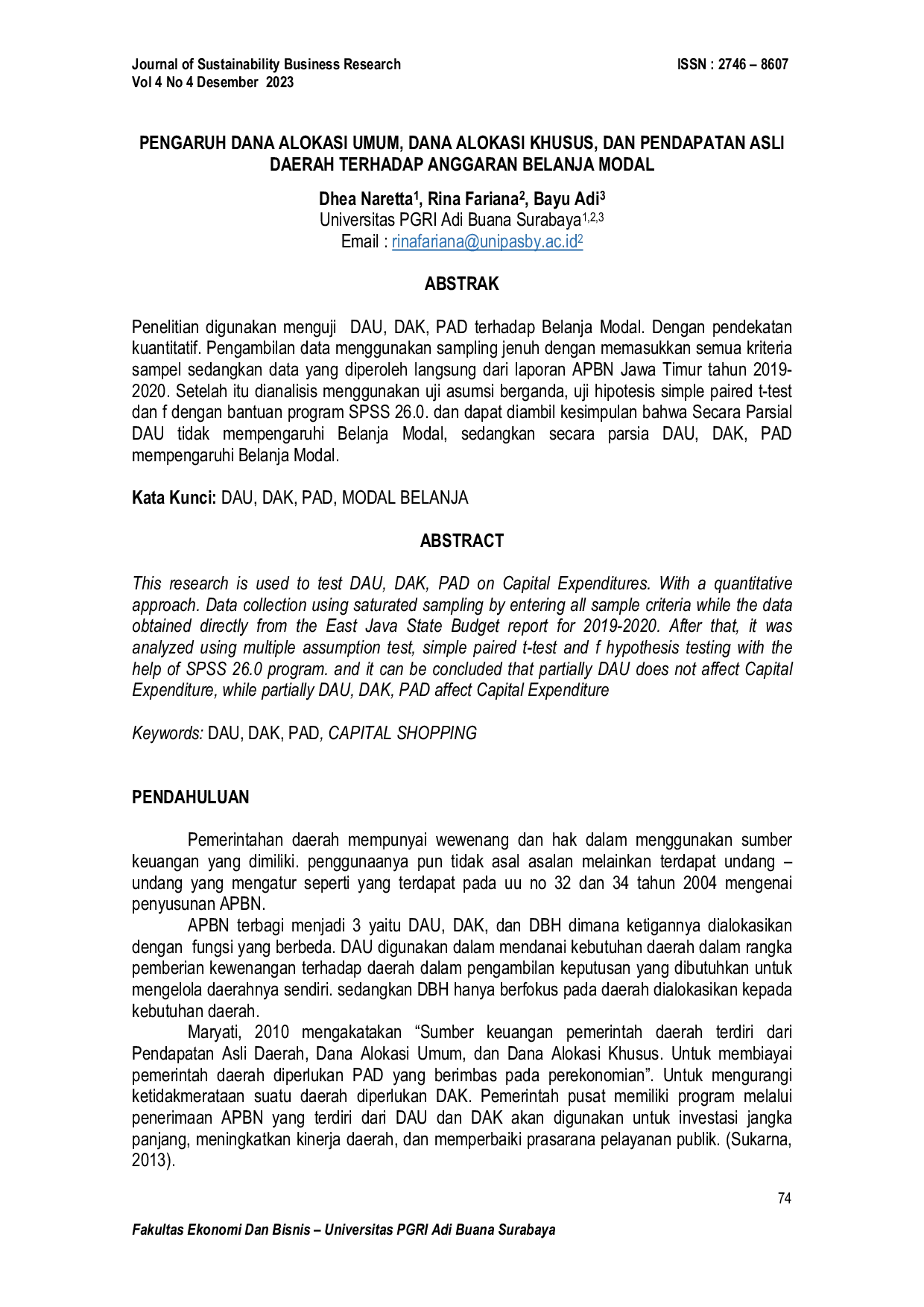 JURIS Pengaruh Dana Alokasi Umum Dana Alokasi Khusus dan Pendapatan Asli Daerah Terhadap Anggaran Belanja Modal