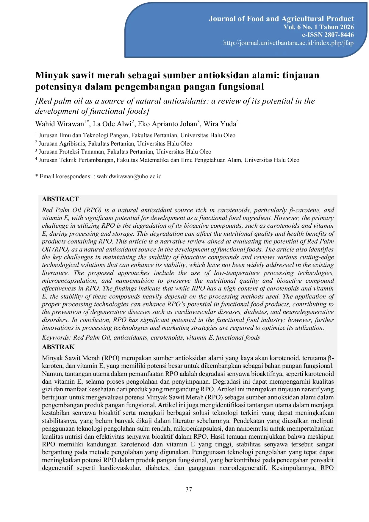 JURIS Red Palm Oil as a Source of Natural Antioxidants a Review of its Potential in the Development of Functional Foods
