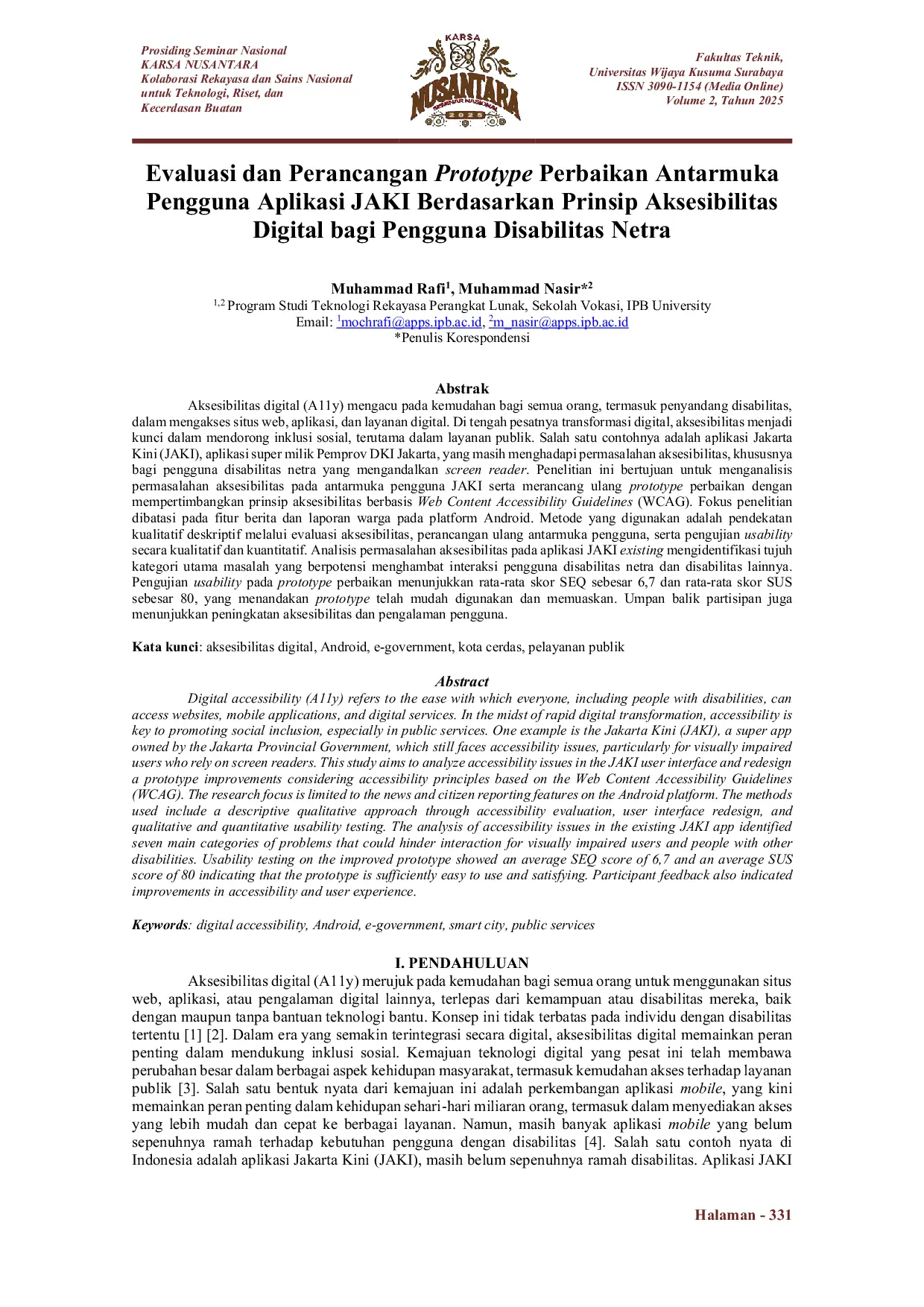 JURIS Evaluasi dan Perancangan Prototype Perbaikan Antarmuka Pengguna Aplikasi JAKI Berdasarkan Prinsip Aksesibilitas Digital bagi Pengguna Disabilitas Netra