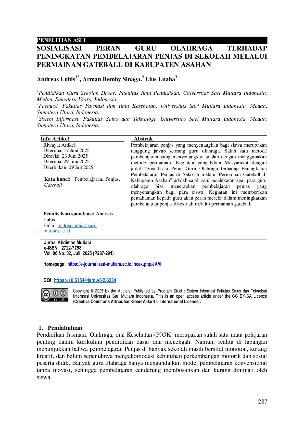 JURIS Sosialisasi Terhadap Peningkatan Pembelajaran Penjas di Sekolah Melalui Permainan Gateball di Kabupaten Asahan