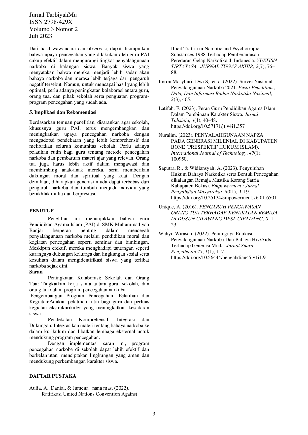 JURIS Upaya Guru Pendidikan Agama Islam Dalam Mencegah Penyalahgunaan Narkoba Di Smk Muhammadiyah Banjar