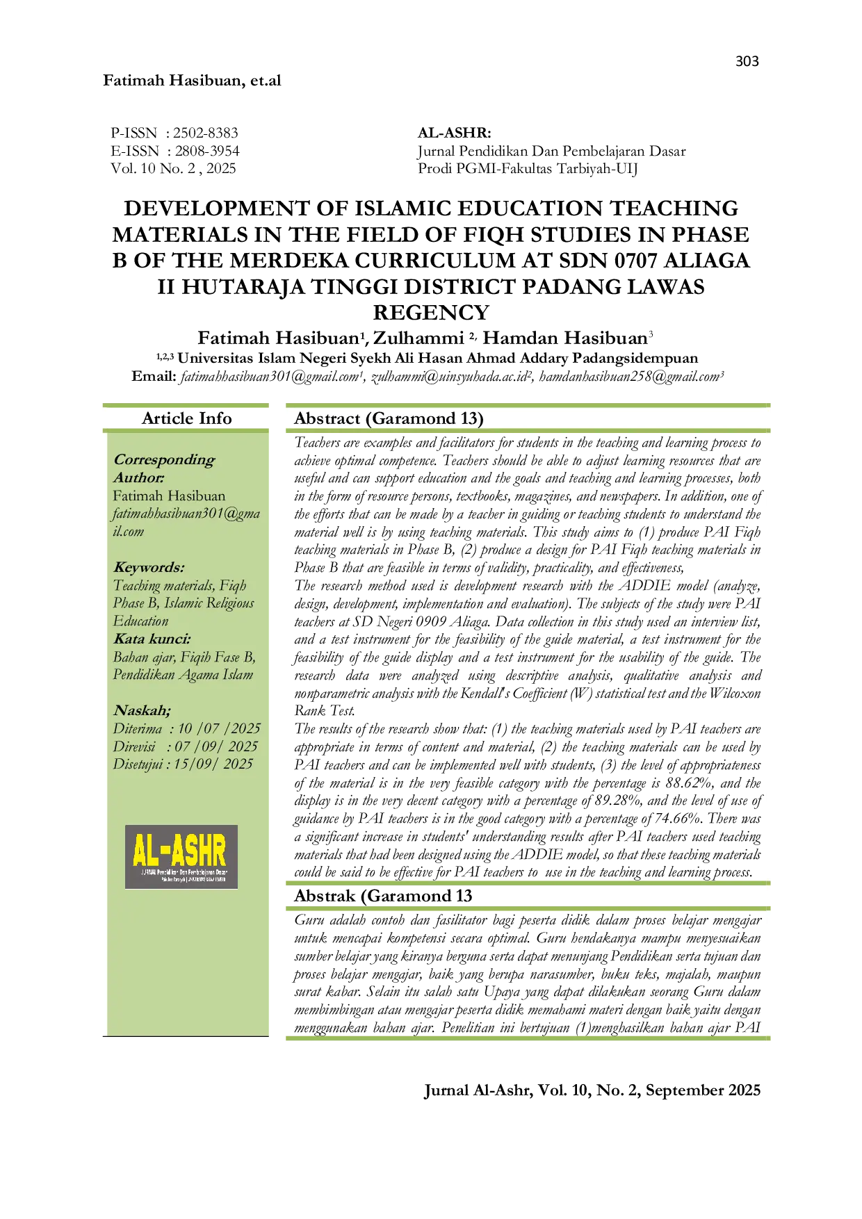 JURIS Development of Islamic Education Teaching Materials in the Field of Fiqh Studies in Phase B of the Merdeka Curriculum at SDN 0707 Aliaga II Hutaraja Tinggi District Padang Lawas Regency