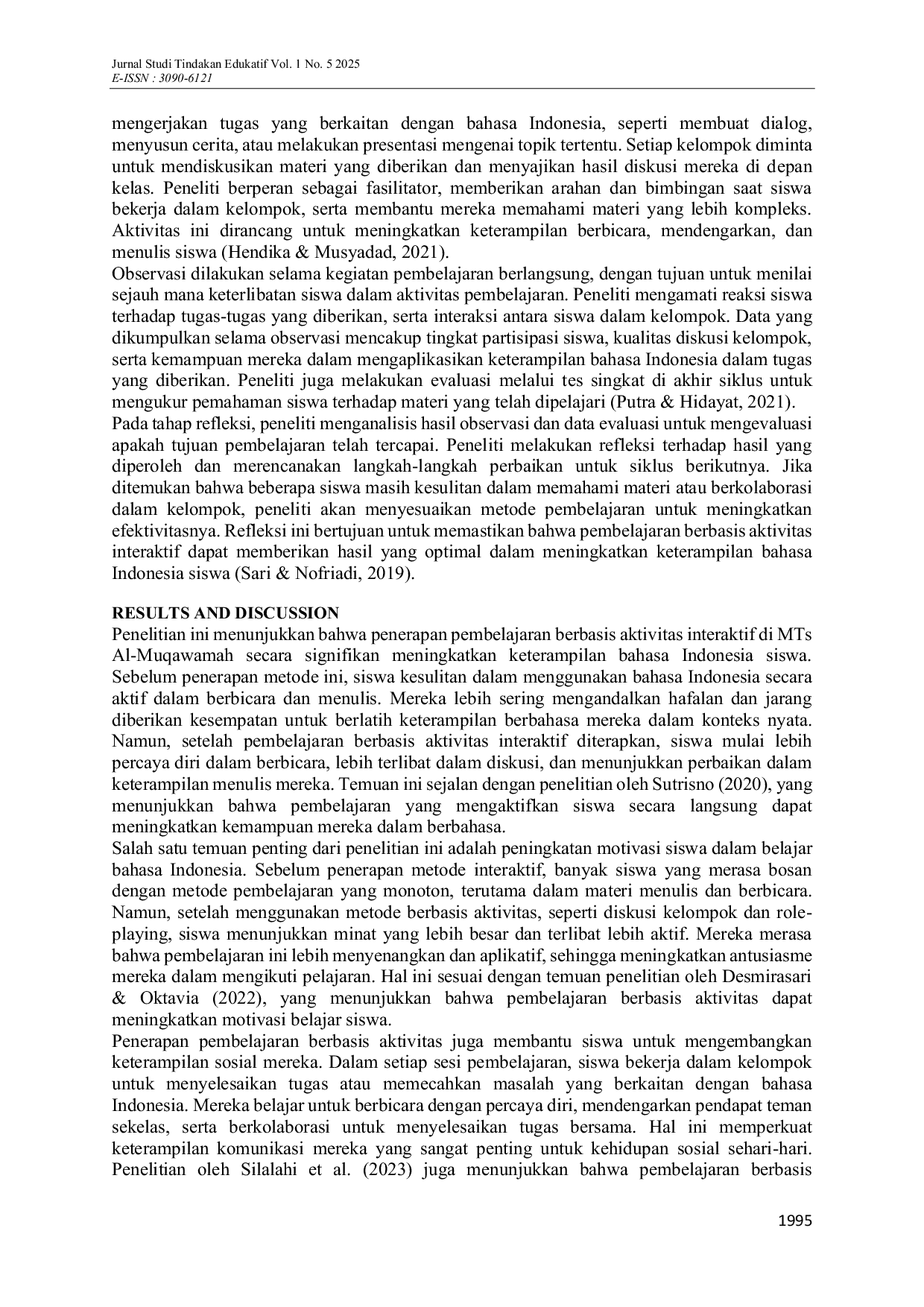 JURIS Enhancing Indonesian Language Skills through Interactive Learning Strategies at MTs Al Muqawamah