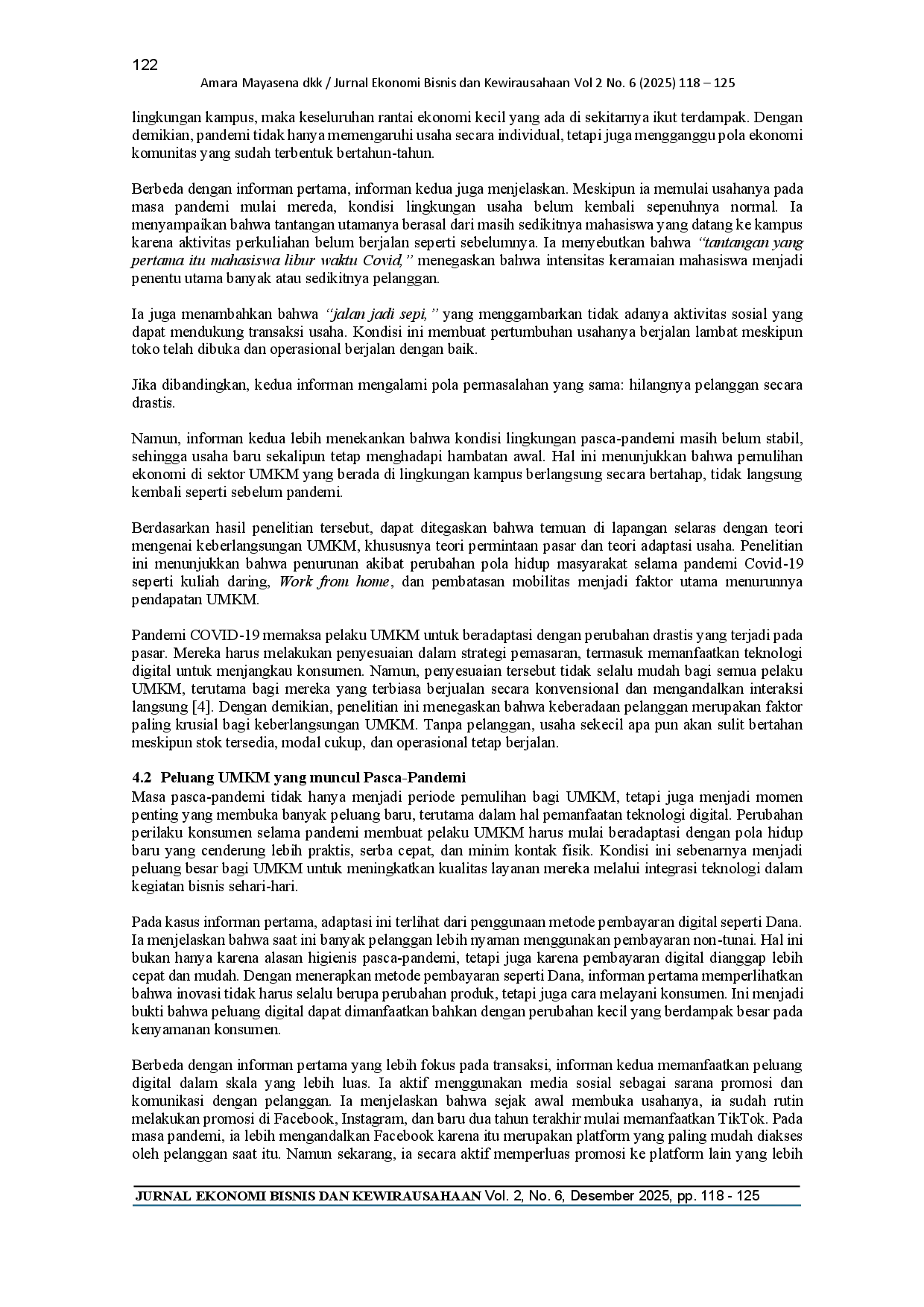 juris Analisis Tantangan Dan Peluang UMKM Pasca Pandemi Covid 19 Pada Pelaku Usaha Di Sekitar Universitas Jambi