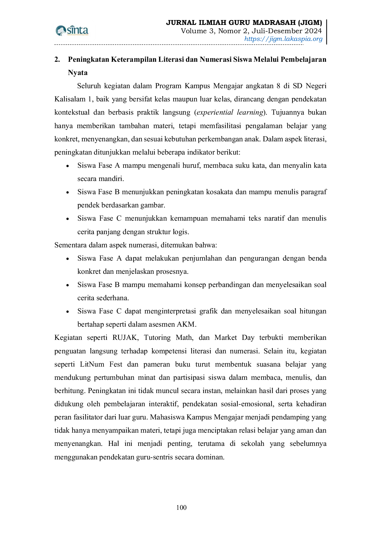 JURIS Kampus Mengajar dan Pembelajaran Kontekstual untuk Peningkatan Literasi Numerasi di SD Negeri Kalisalam 1 Dringu