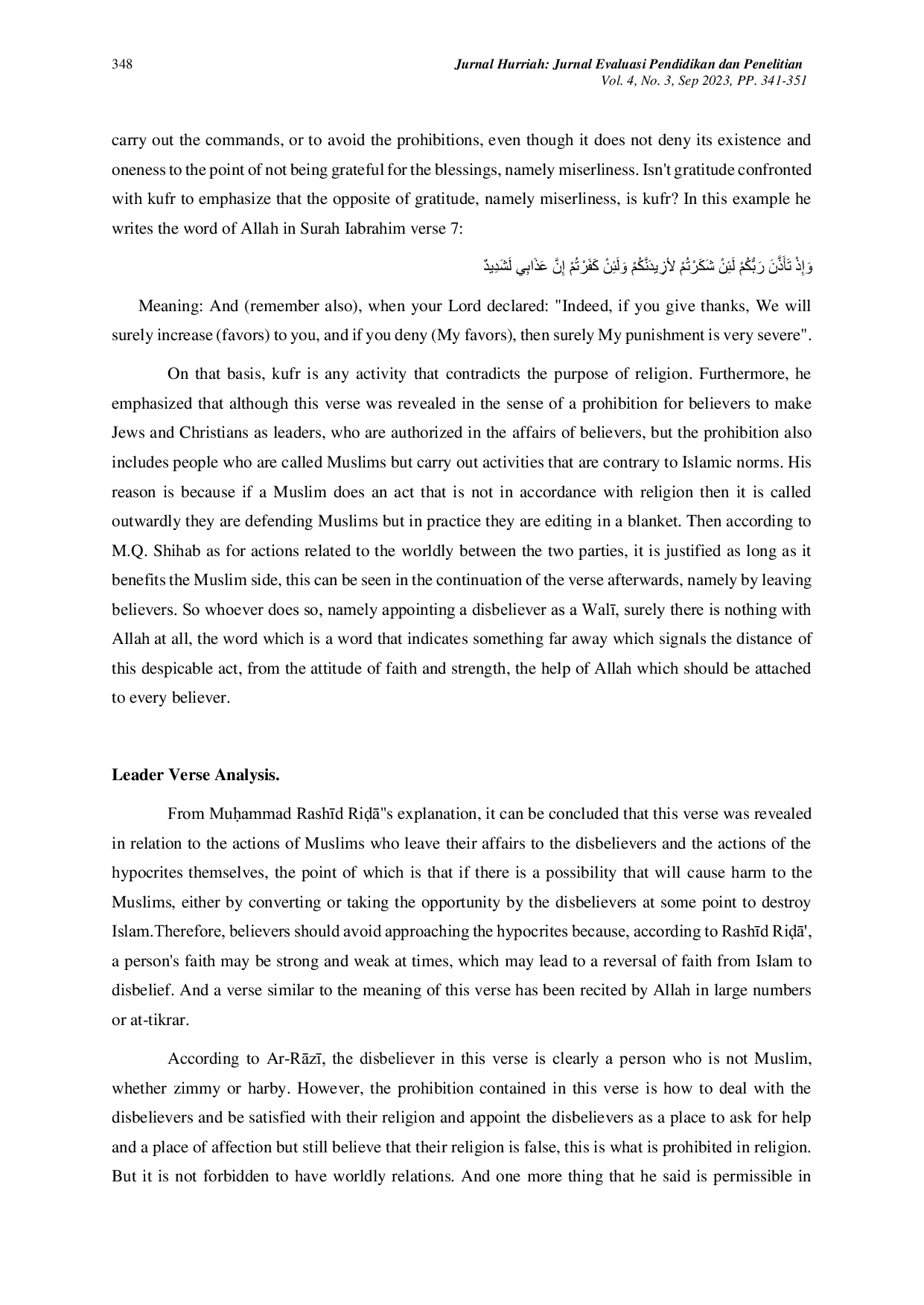 JURIS The Concept of Kufr in Leader Verses A Comparative Interpretation Study