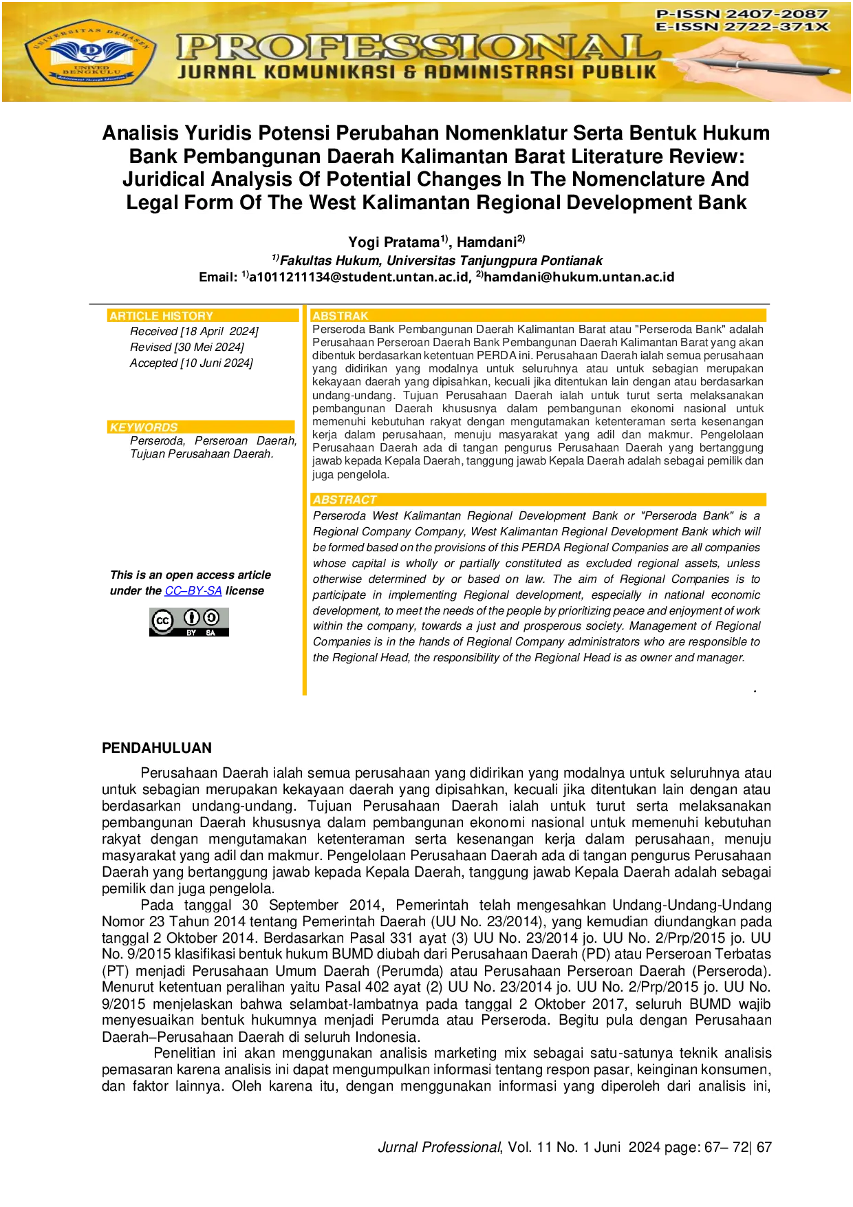 JURIS Analisis Yuridis Potensi Perubahan Nomenklatur Serta Bentuk Hukum Bank Pembangunan Daerah Kalimantan Barat Literature Review Juridical Analysis Of Potential Changes In The Nomenclature And Legal Form