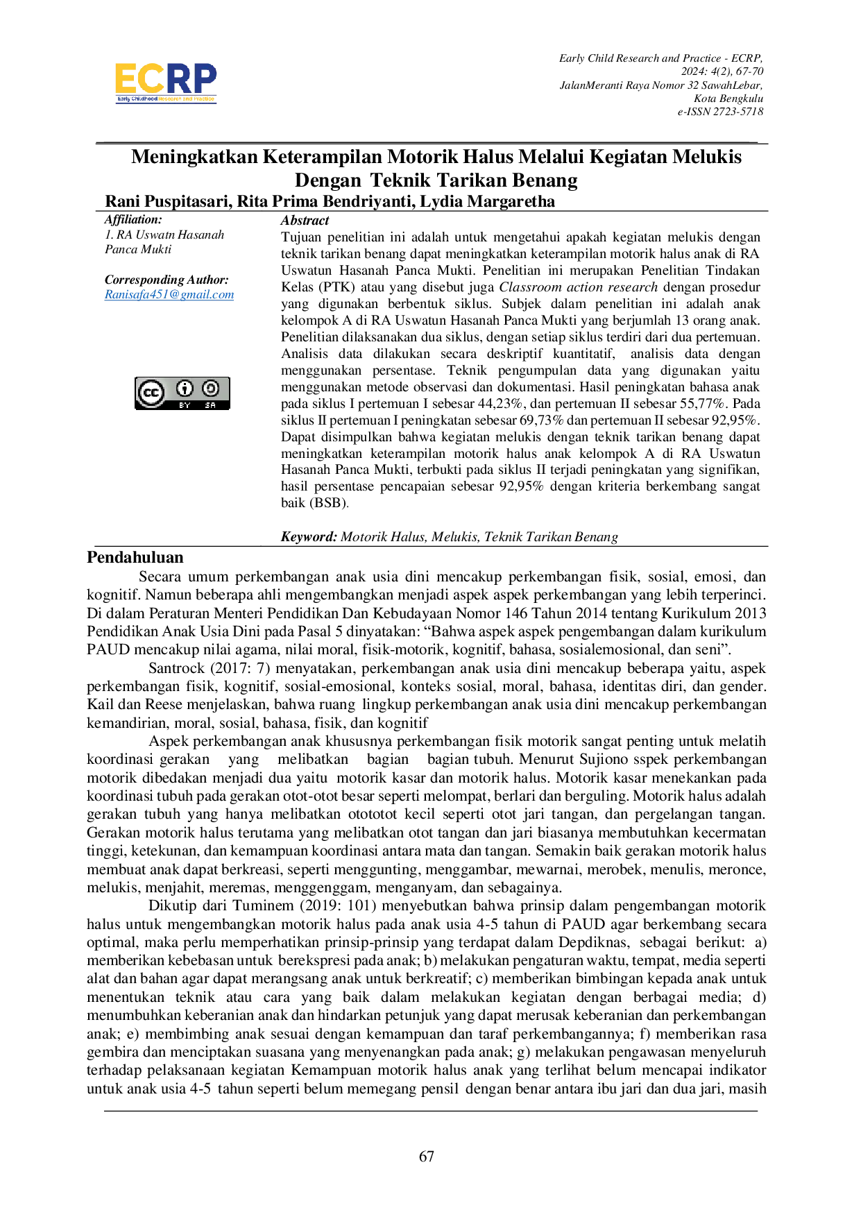 JURIS Meningkatkan Keterampilan Motorik Halus Melalui Kegiatan Melukis Dengan Teknik Tarikan Benang