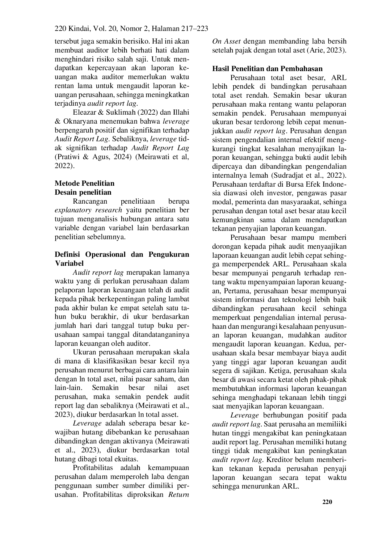 JURIS Ukuran Perusahaan Profitabilitas Dan Leverage Terhadap Audit Report Lag Kumpulan Jurnal