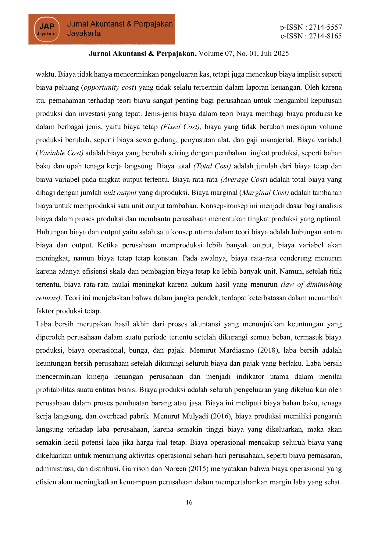 JURIS PENGARUH BIAYA PRODUKSI DAN BIAYA OPERASIONAL TERHADAP LABA BERSIH PERUSAHAAN