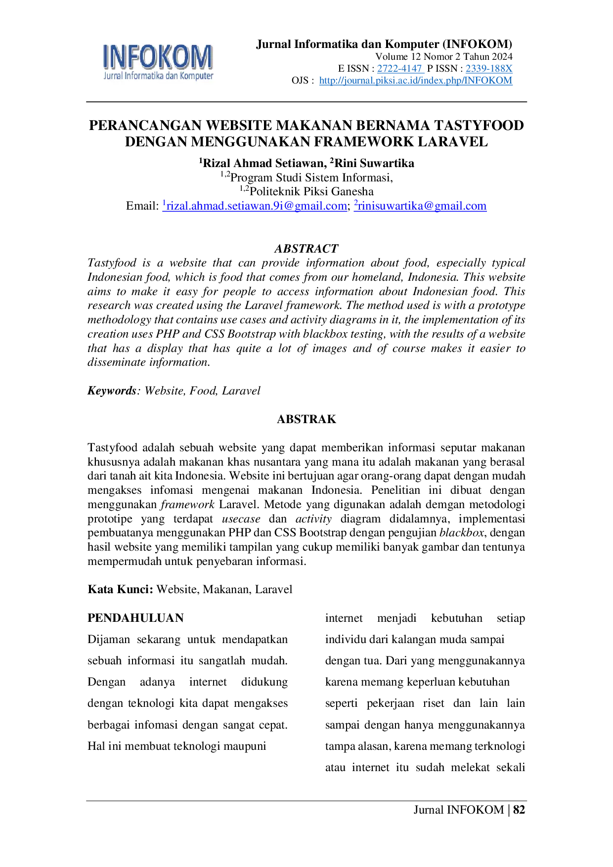 JURIS Perancangan Website Makanan Bernama Tastyfood Dengan Menggunakan Framework Laravel