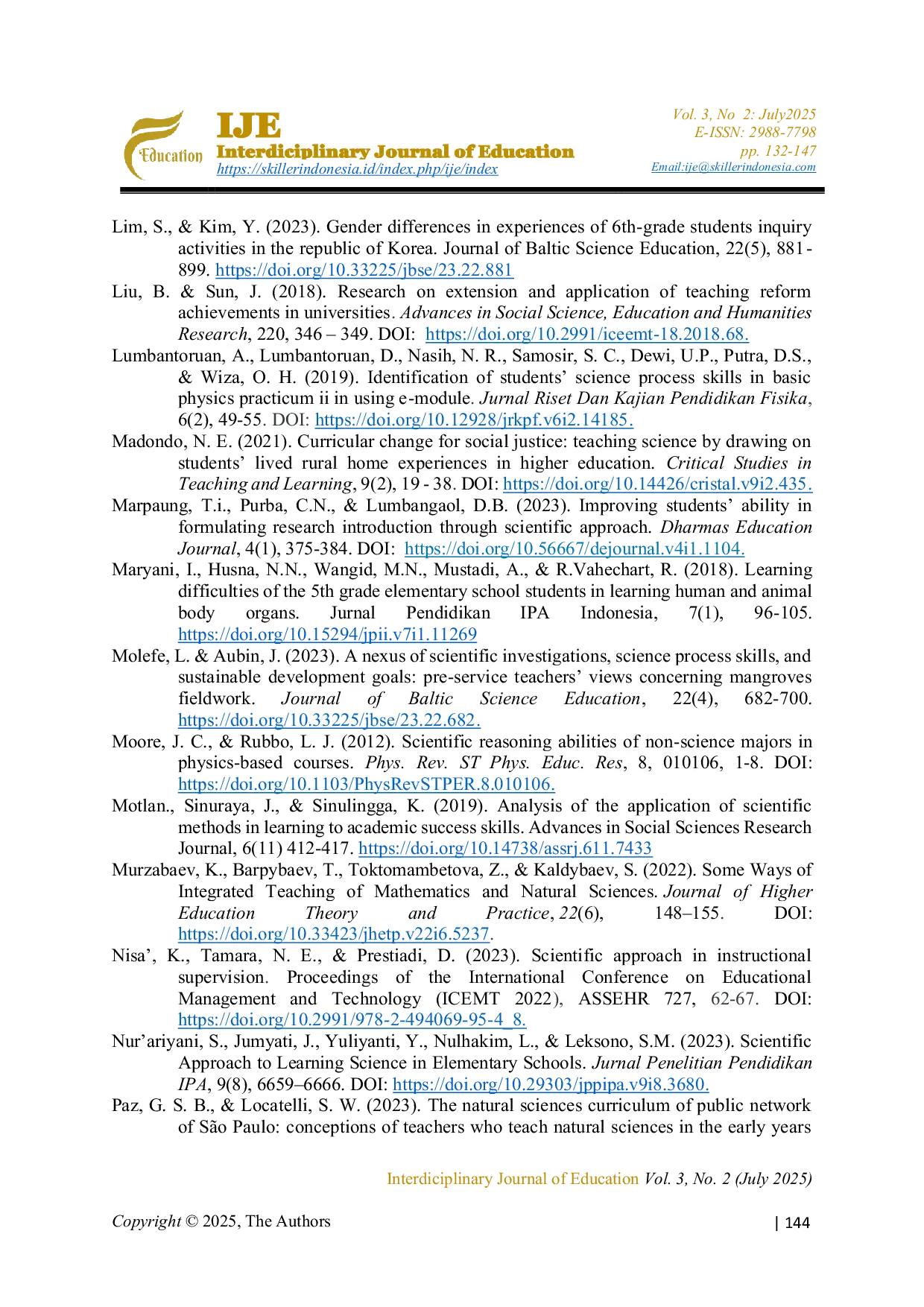JURIS Scientific Method Skills of Prospective Teacher Students Based on Their Major Background Science and Non Science
