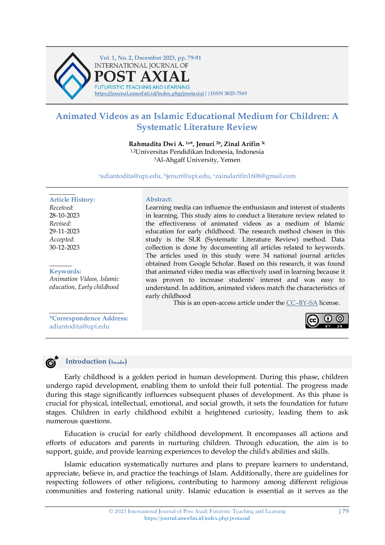 JURIS Animated Videos as an Islamic Educational Medium for Children A Systematic Literature Review