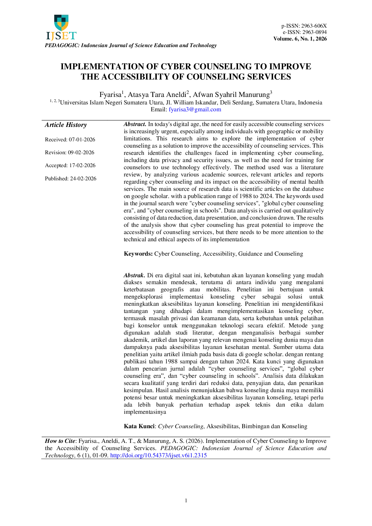 JURIS Implementation of Cyber Counseling to Improve the Accessibility of Counseling Services