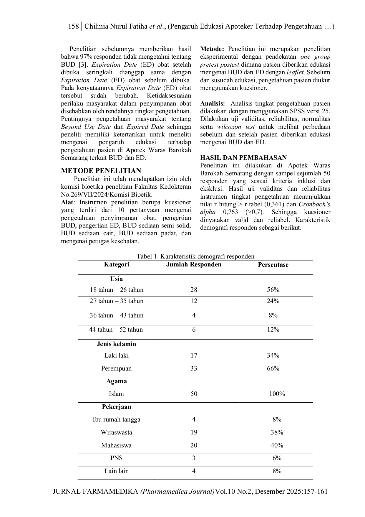 JURIS Pengaruh Edukasi Apoteker Terhadap Pengetahuan Pasien Terkait Beyond Use Date Di Apotek Kota Semarang