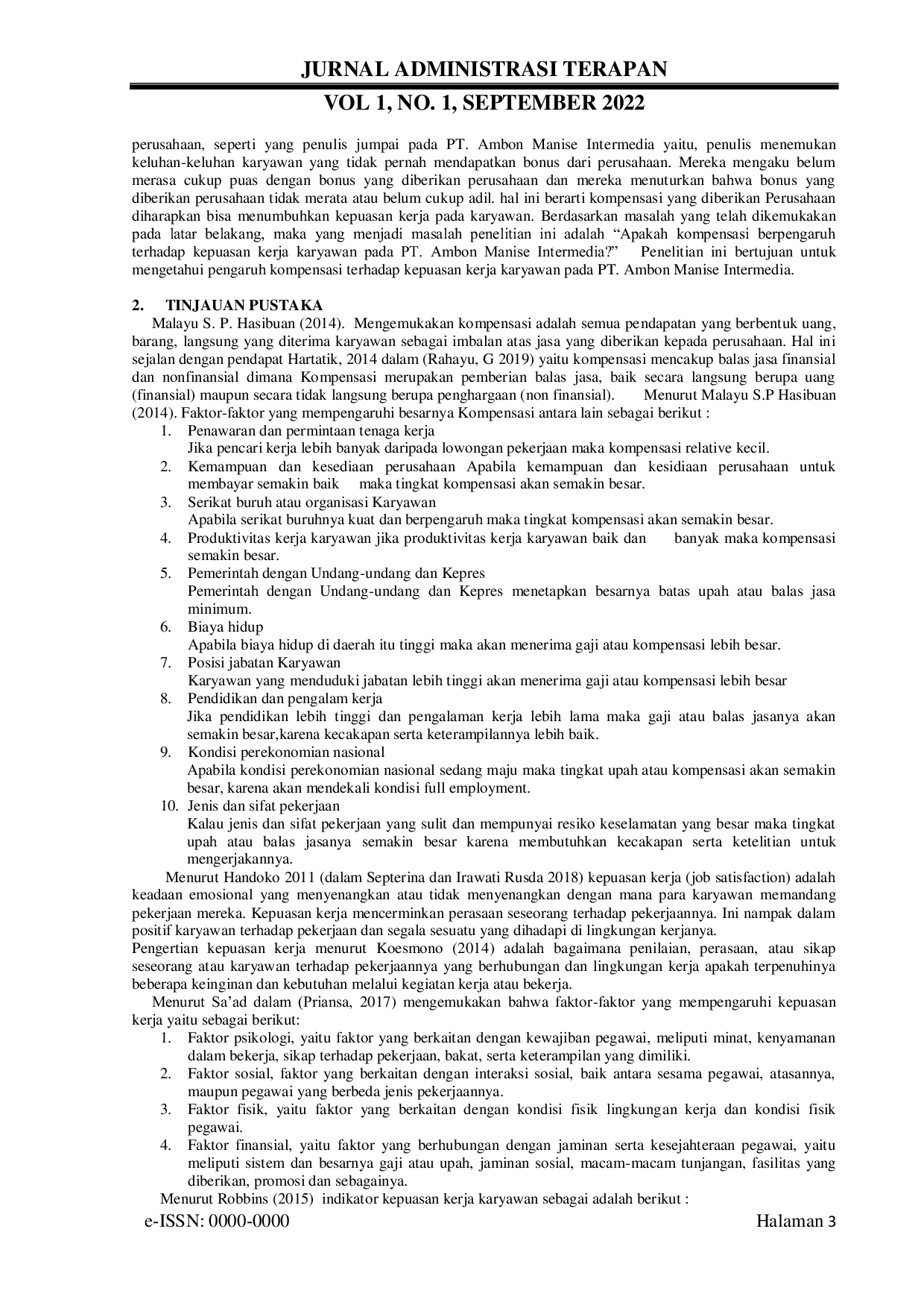 JURIS Pengaruh Kompensasi Terhadap Kepuasan Kerja Karyawan Pada PT Ambon Manise Intermedia