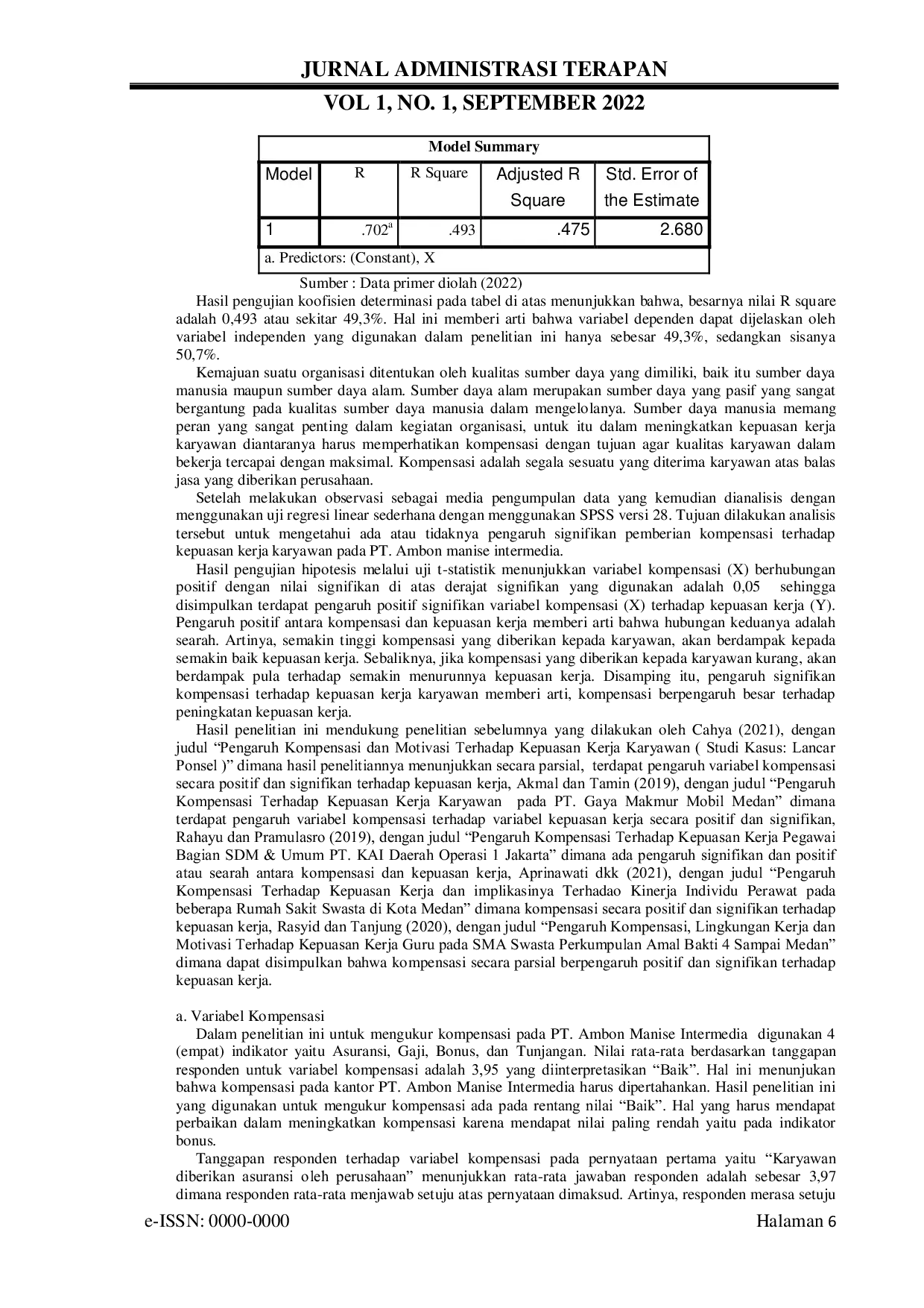 JURIS Pengaruh Kompensasi Terhadap Kepuasan Kerja Karyawan Pada PT Ambon Manise Intermedia