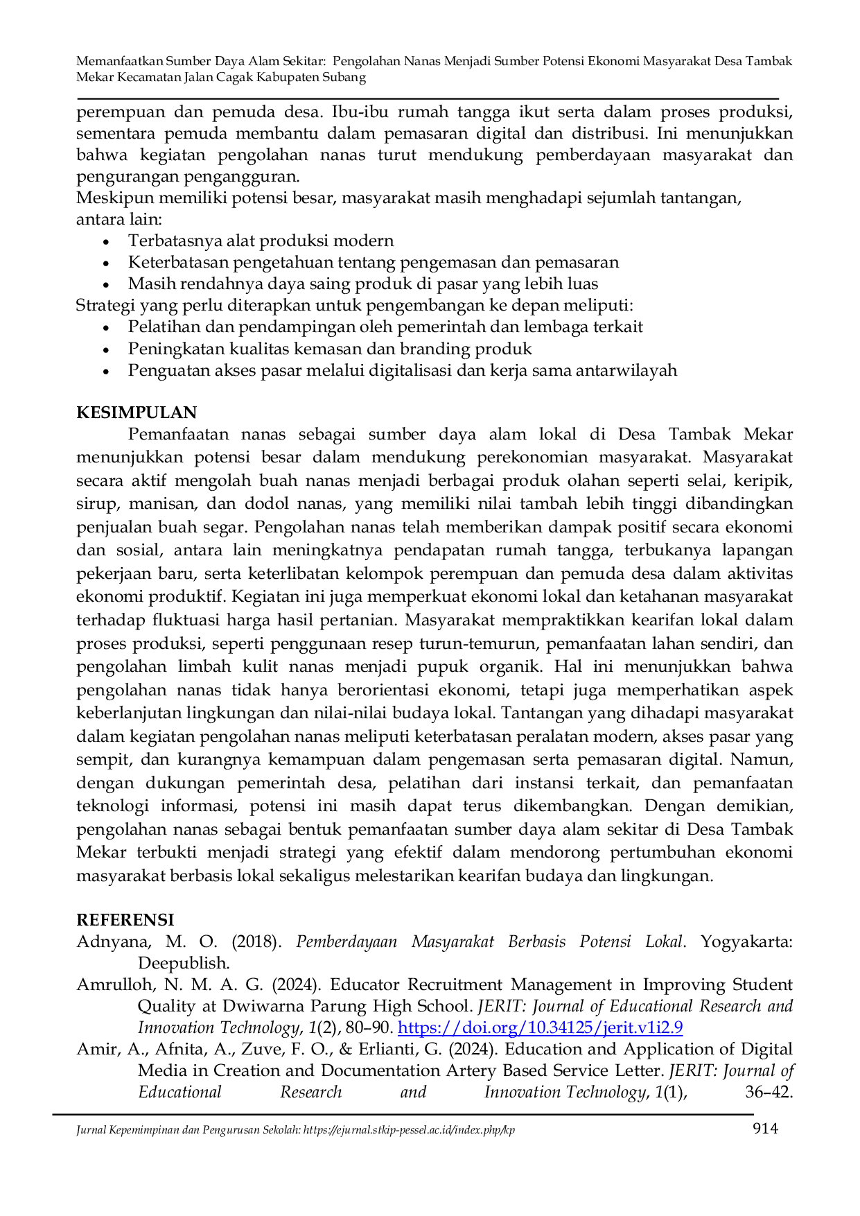 JURIS Memanfaatkan Sumber Daya Alam Sekitar Pengolahan Nanas Menjadi Sumber Potensi Ekonomi Masyarakat Desa Tambak Mekar Kecamatan Jalan Cagak Kabupaten Subang